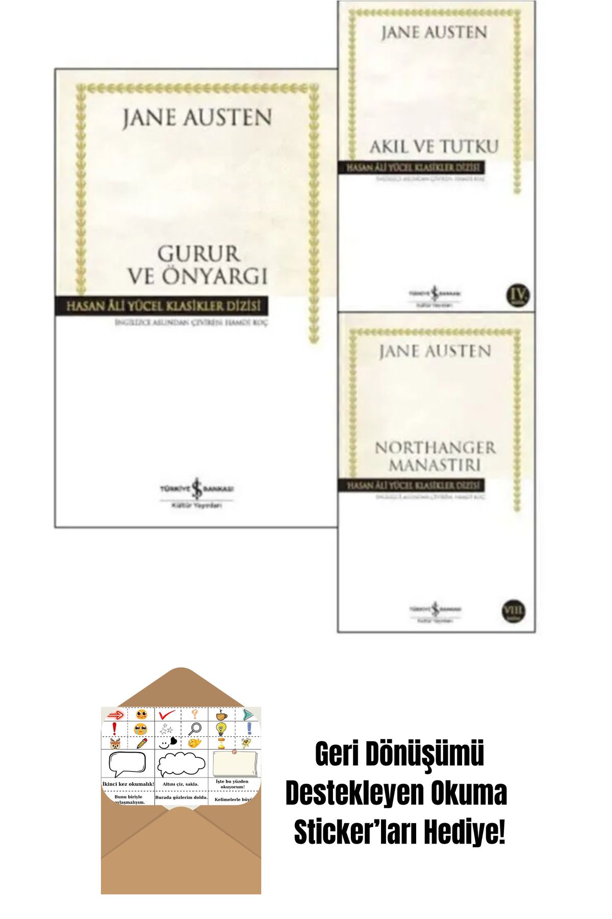 TÜRKİYE İŞ BANKASI KÜLTÜR YAYINLARI Jane Austen 3 Kitap Set + Okuma Sticker'ları