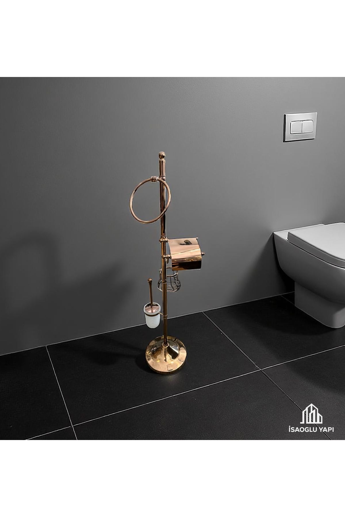 İSAOĞLU YAPI Bakır Tuvalet Kağıtlığı Klozet Fırçası ve Havluluk Bronz Komple Banyo Seti Pirinç Materyal