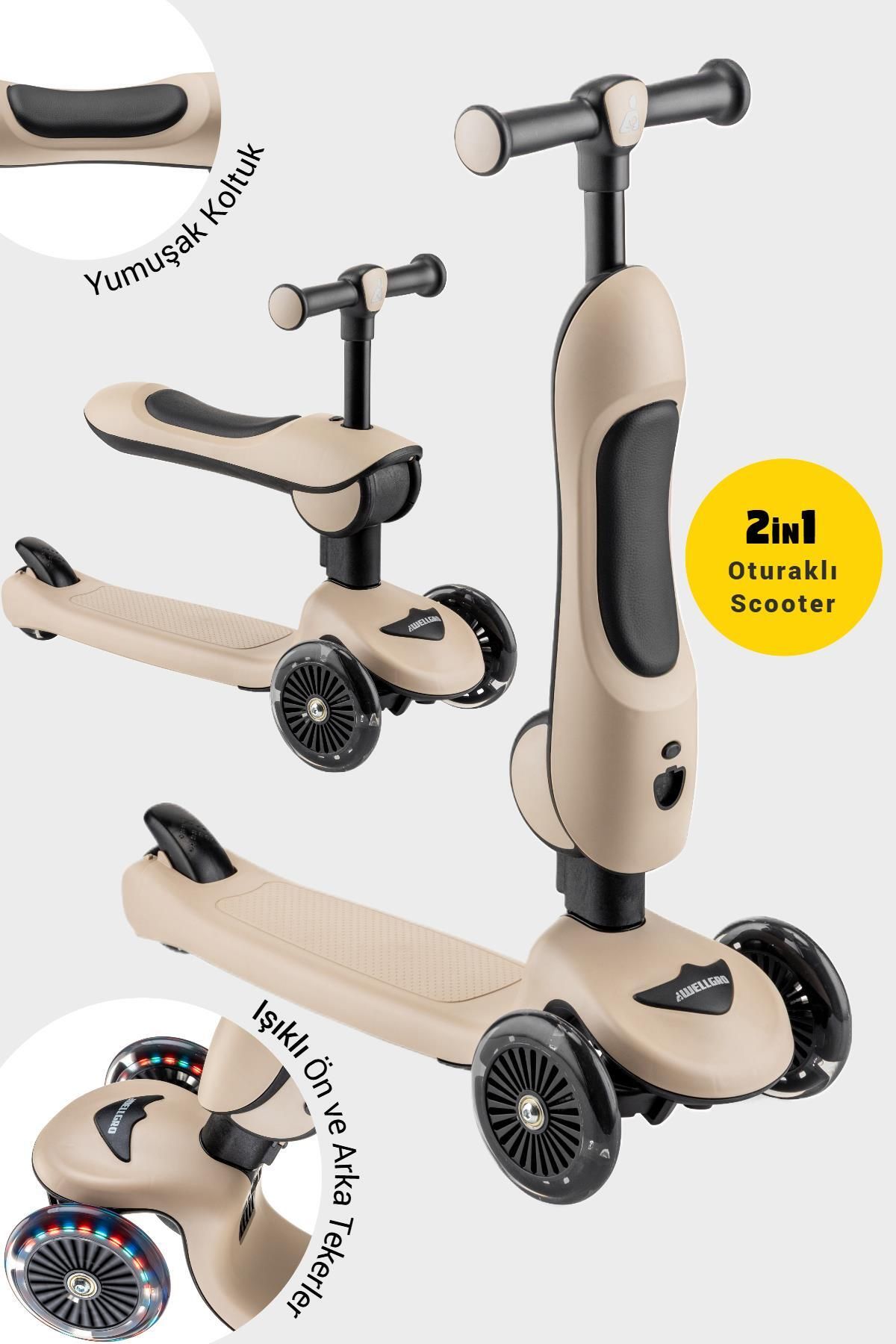 Wellgro Easy Go Oturaklı ve Işıklı Scooter, Kahve