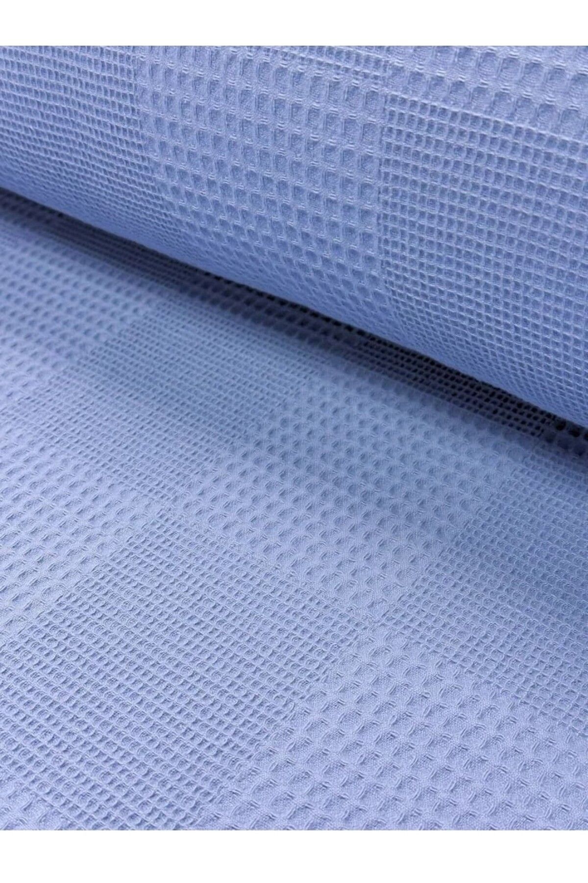 ida design store İndigo Mavi Kare Waffle Desenli Pike Kumaşı 100x240