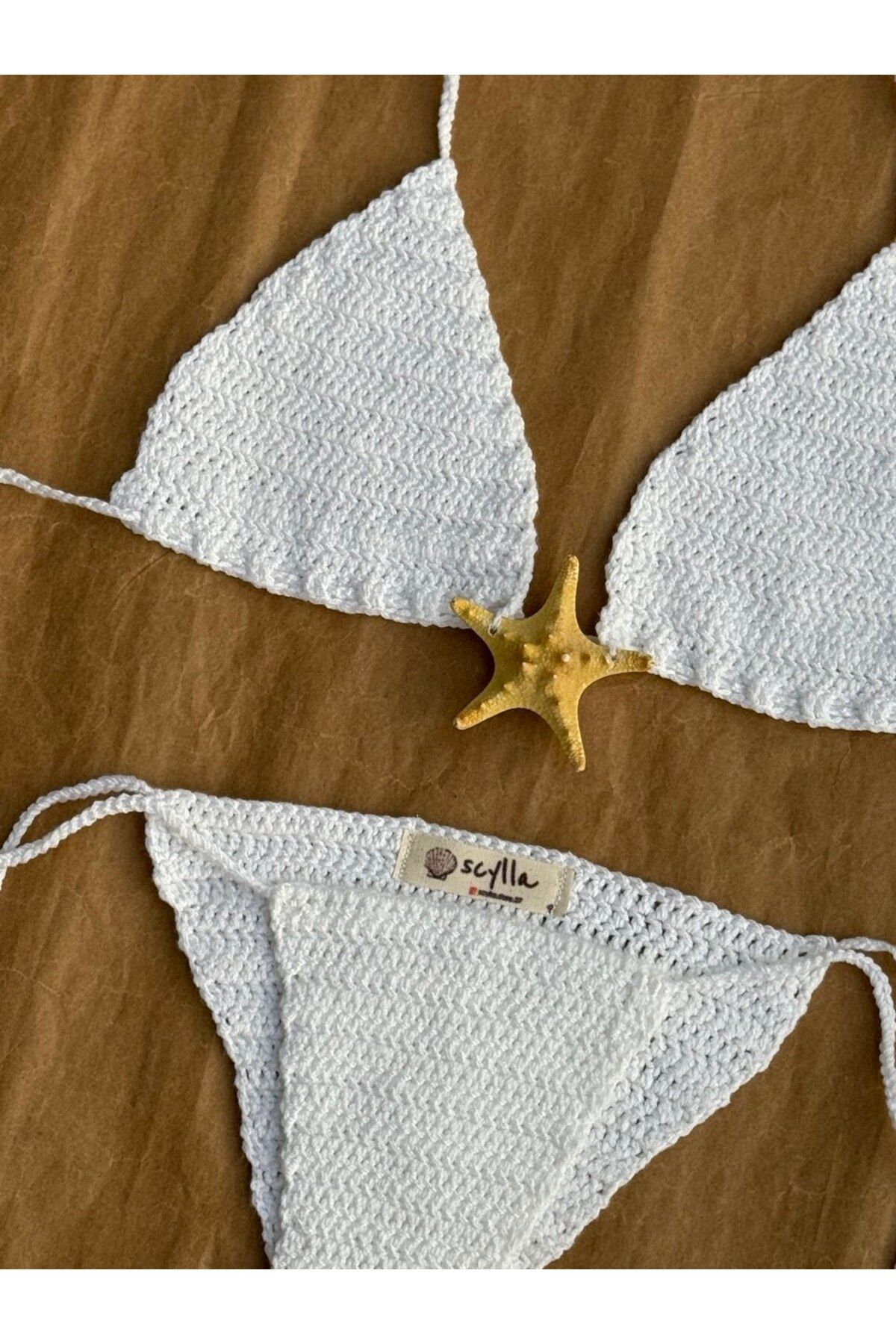 scyllastore Starla El Yapımı Doğal Deniz Yıldızlı Örgü Bikini Takımı