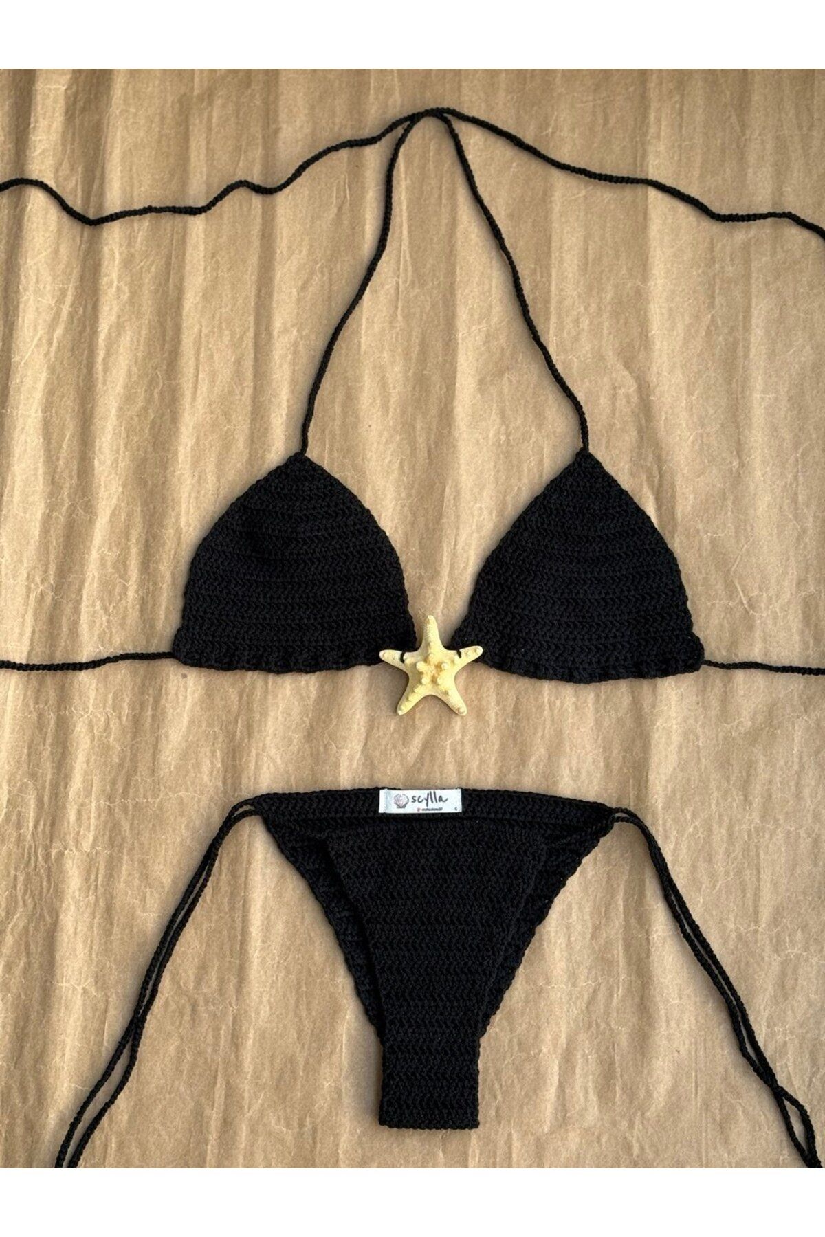 scyllastore Starla El Yapımı Doğal Deniz Yıldızlı Örgü Bikini Takımı