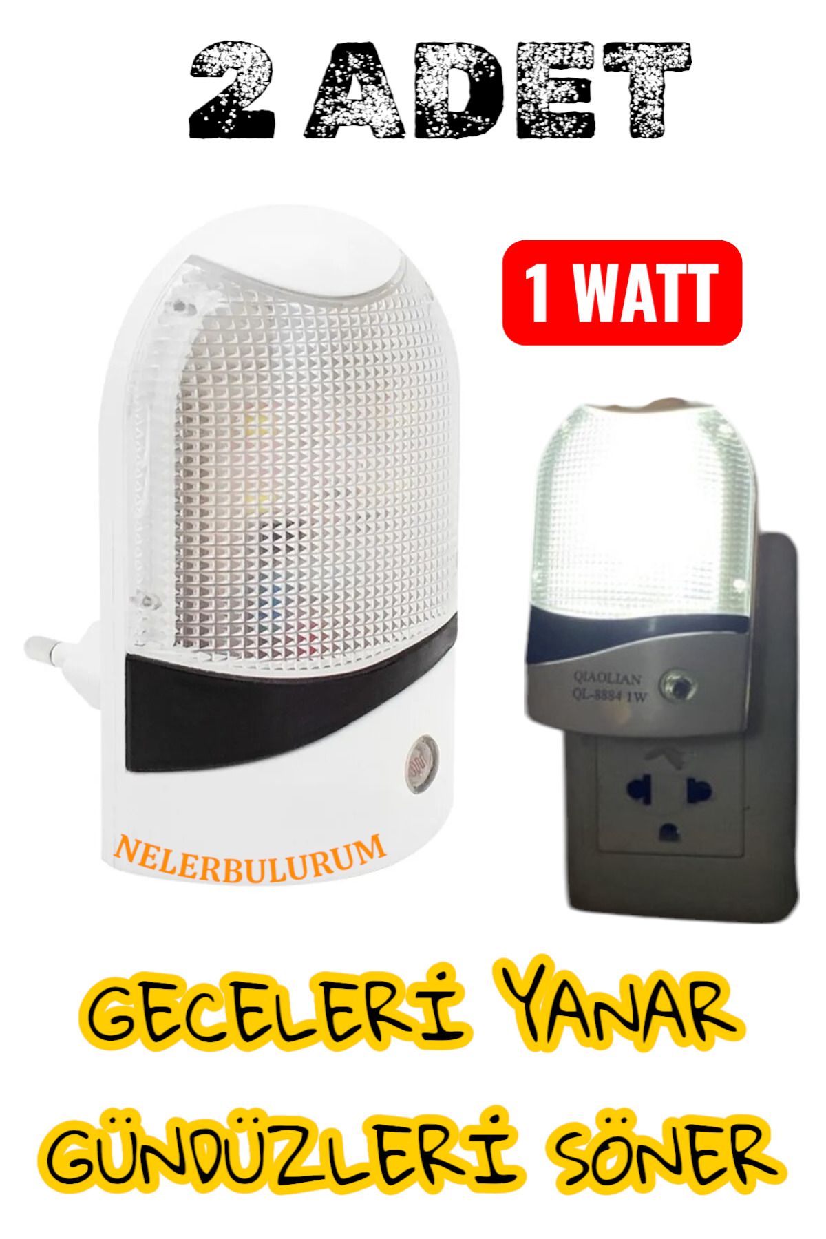 nelerbulurum 2 ADET FOTOSELLİ SABAH YANAR AKŞAM SÖNER SENSÖRLÜ GECE LAMBASI (1 WATT )