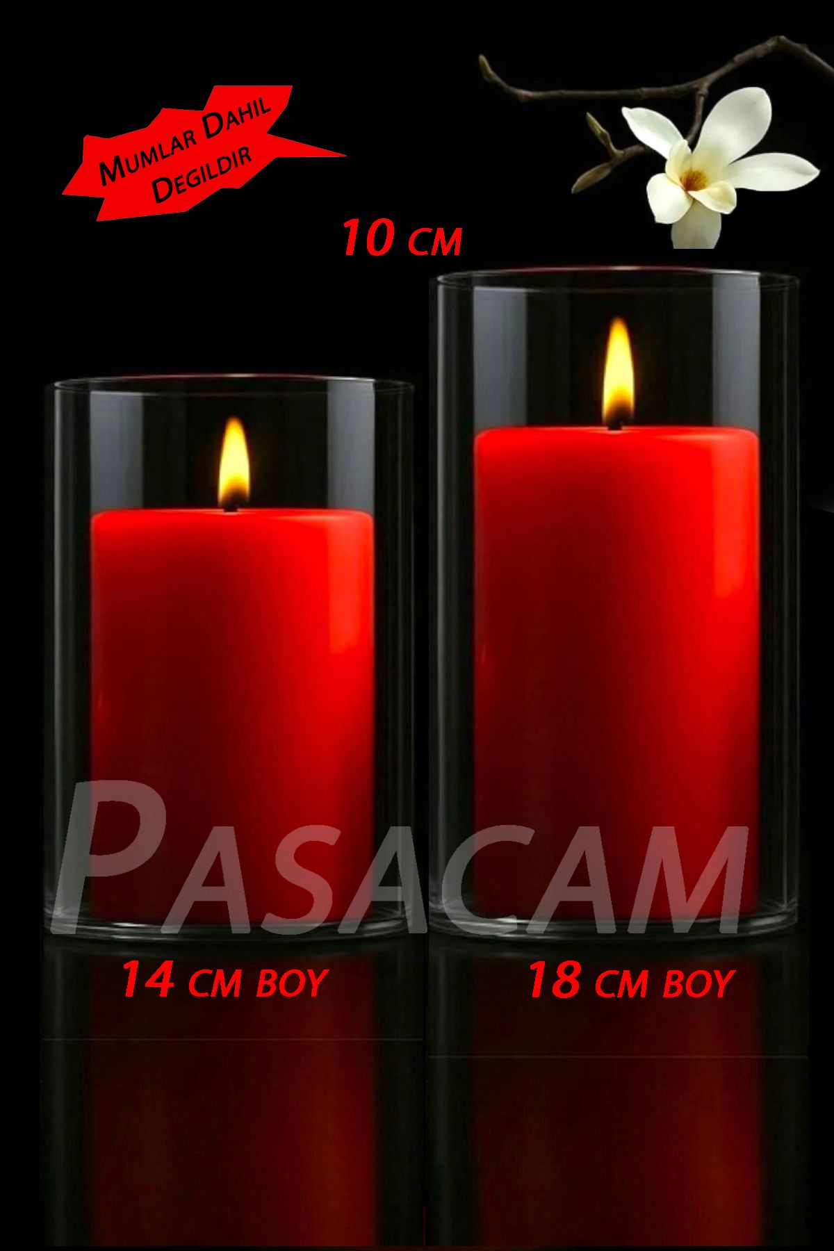 Paşa Cam Cam Vazo Silindir Mumluk Silindir Set 2 Li Set 10 Cm Çap 14 Cm - 18 Cm Yükseklik