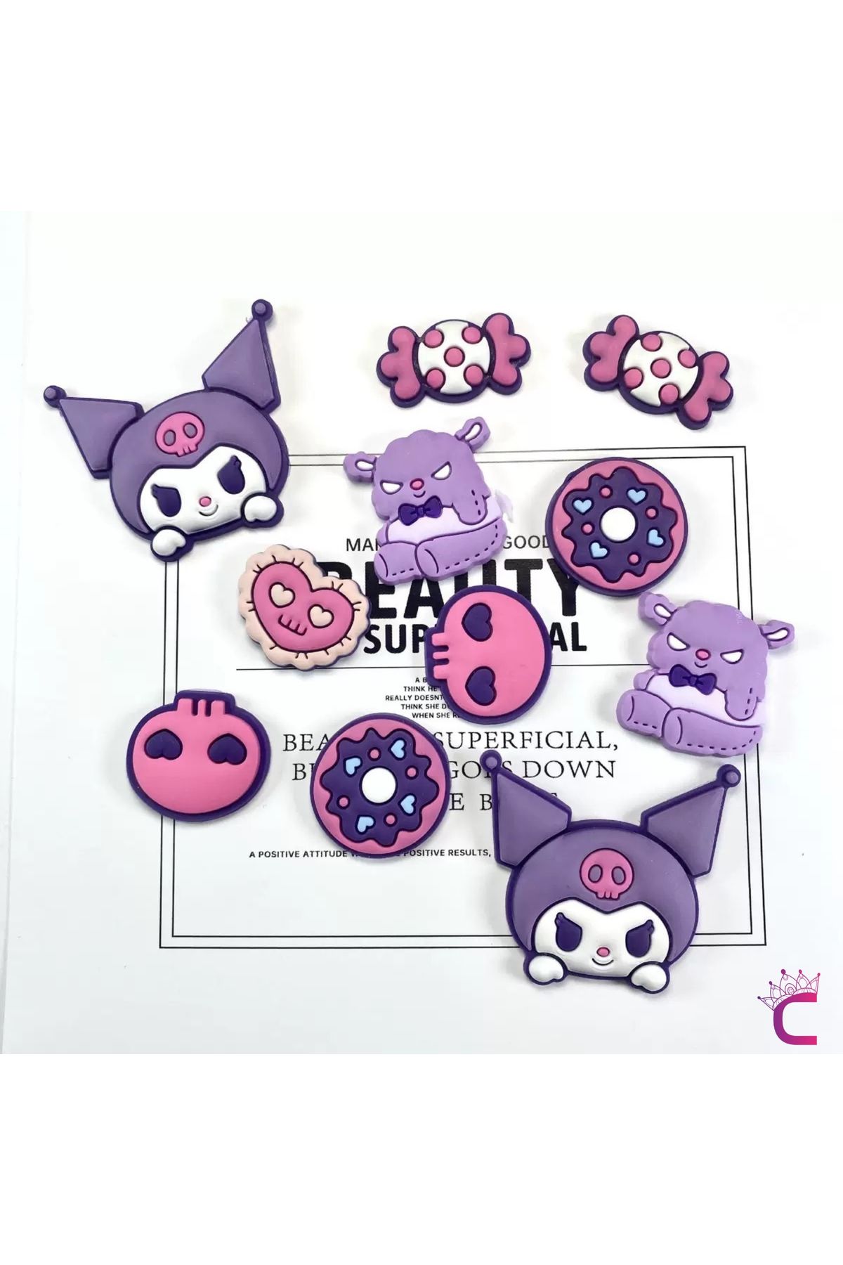 Cinderella 12'li Sanrio Kuromi Çocuk Terlik Süsü Seti Jibbitz - Hediyelik Cross Süsleri Crocks Charm Aksesuar