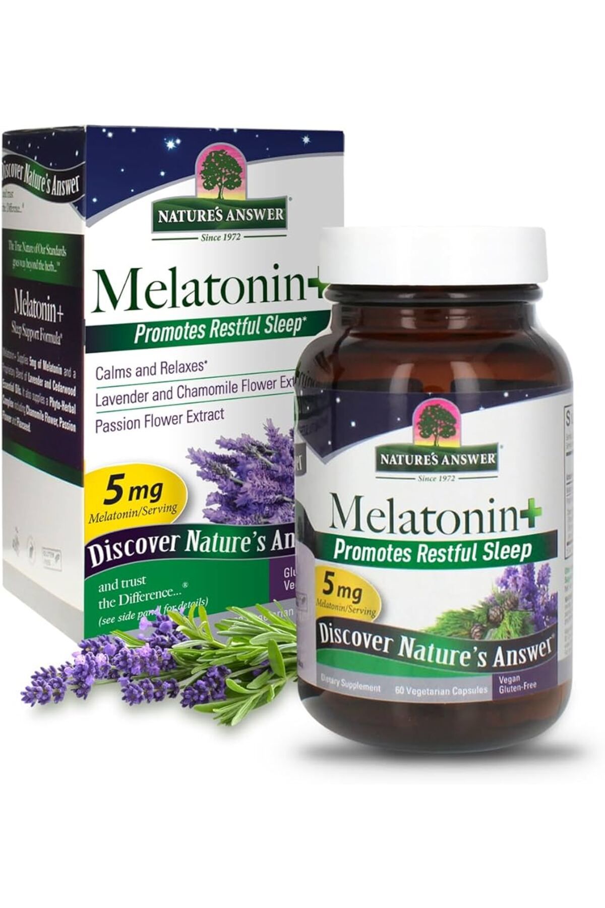 Natures Answer Melatonin 5 mg ChamomileP assiflora Lavandula time release RELAX FAST SLEEP