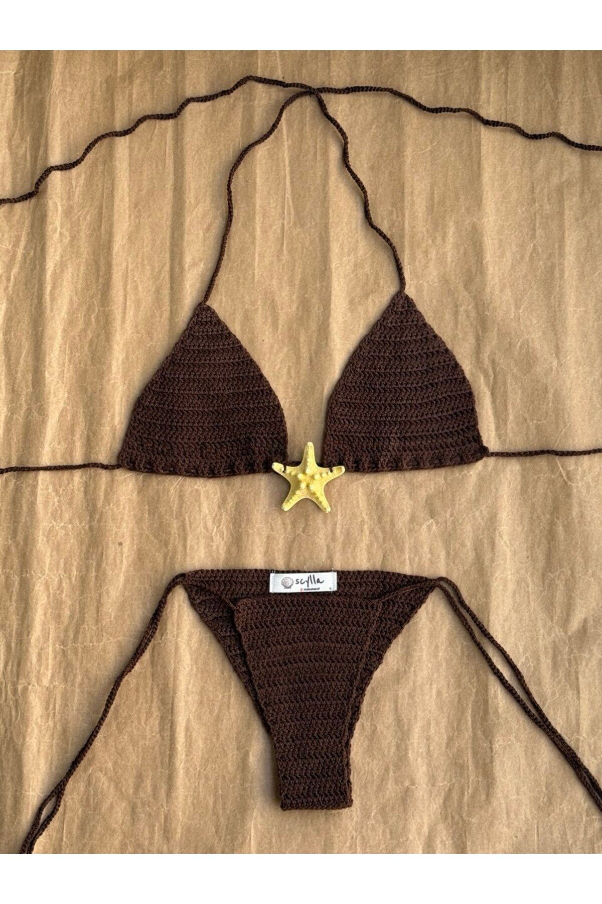scyllastore Starla El Yapımı Doğal Deniz Yıldızlı Örgü Bikini Takımı