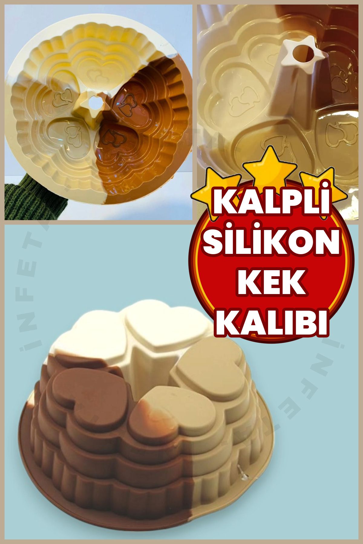İnfeta Kalpli Silikon Kek Kalıbı Yapışmaz 5 Kalp Şekilli Kek Kalıbı