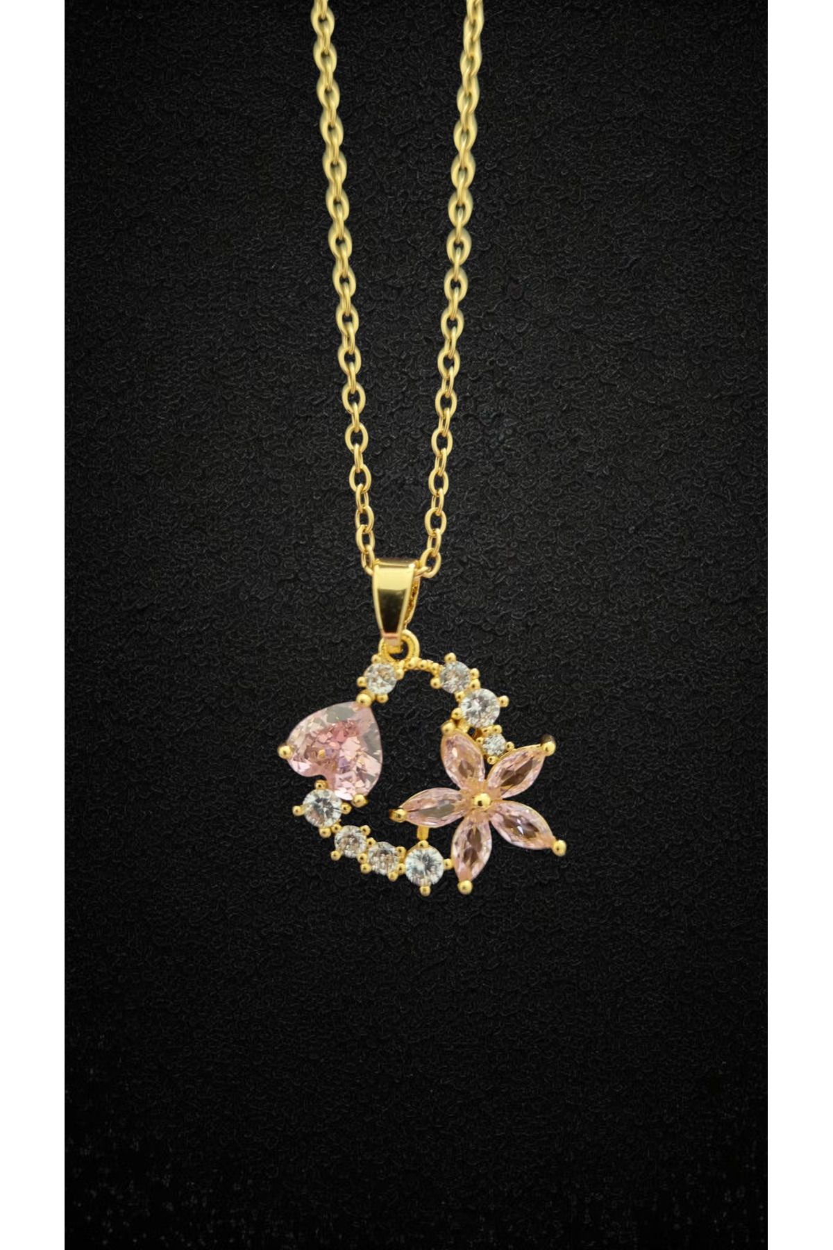 MiraçFe Lotus Kolye, Kalp kolye, Çelik Lotus Kolye, Pembe Lotus Çiçeği