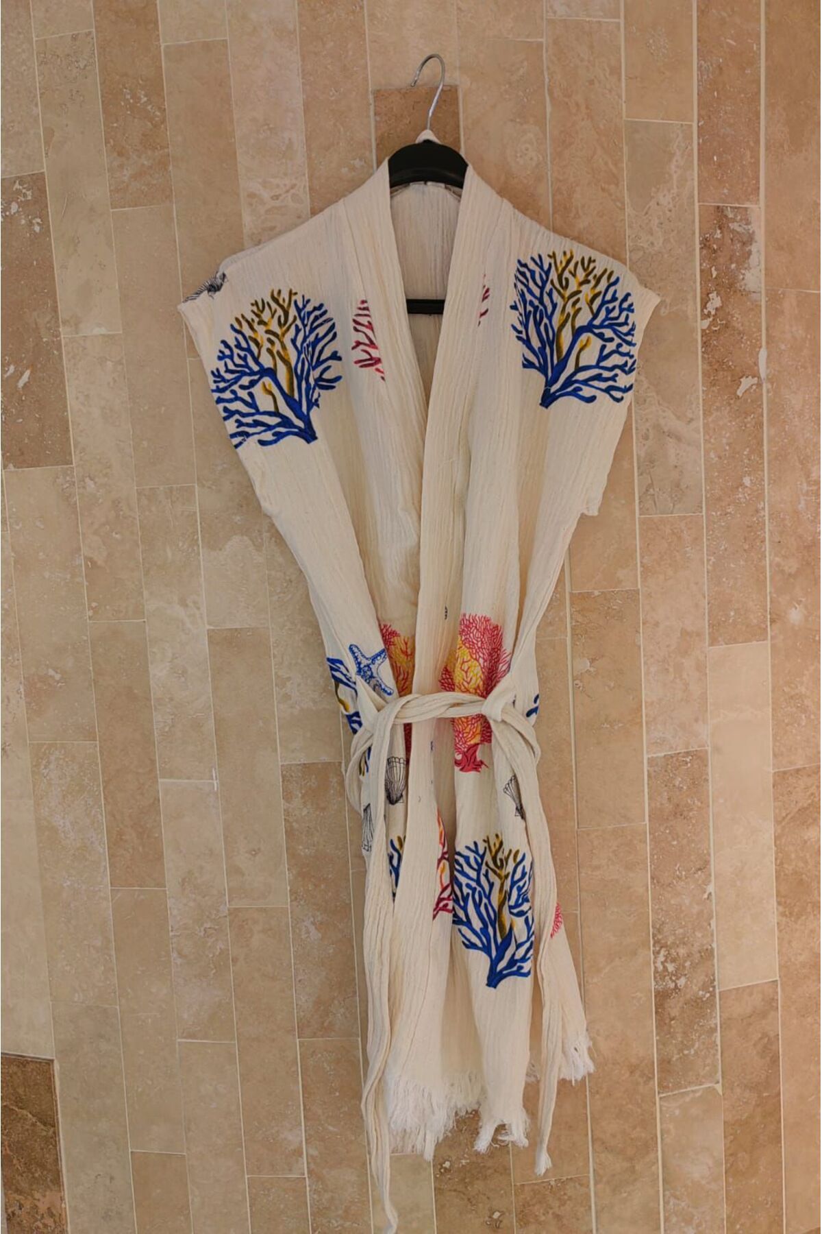 TekStilize Müslin Ağaç Desenli Kimono