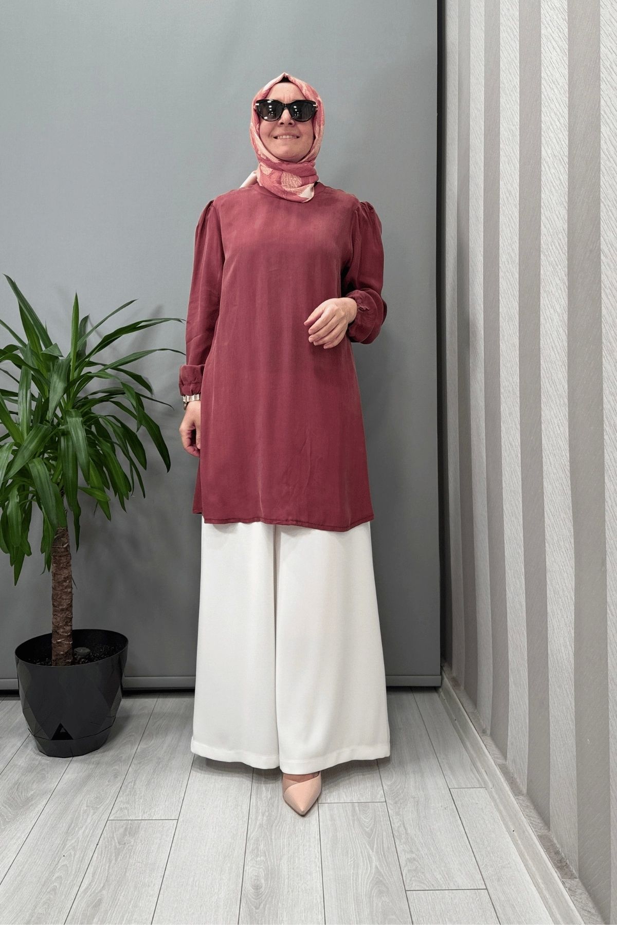 MissWhence Basic Cupro Ipek Tunik Gül Kurusu 37025