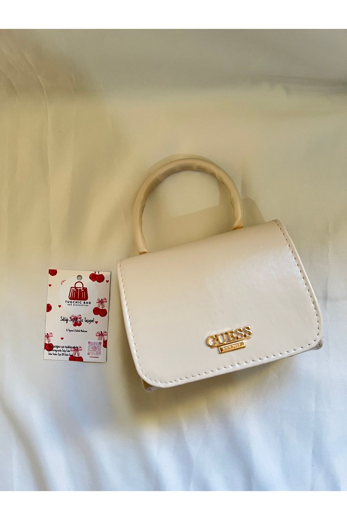 Tugchic Bags Bej Mini, Gold Zincir Detaylı El/ Kol Çantası
