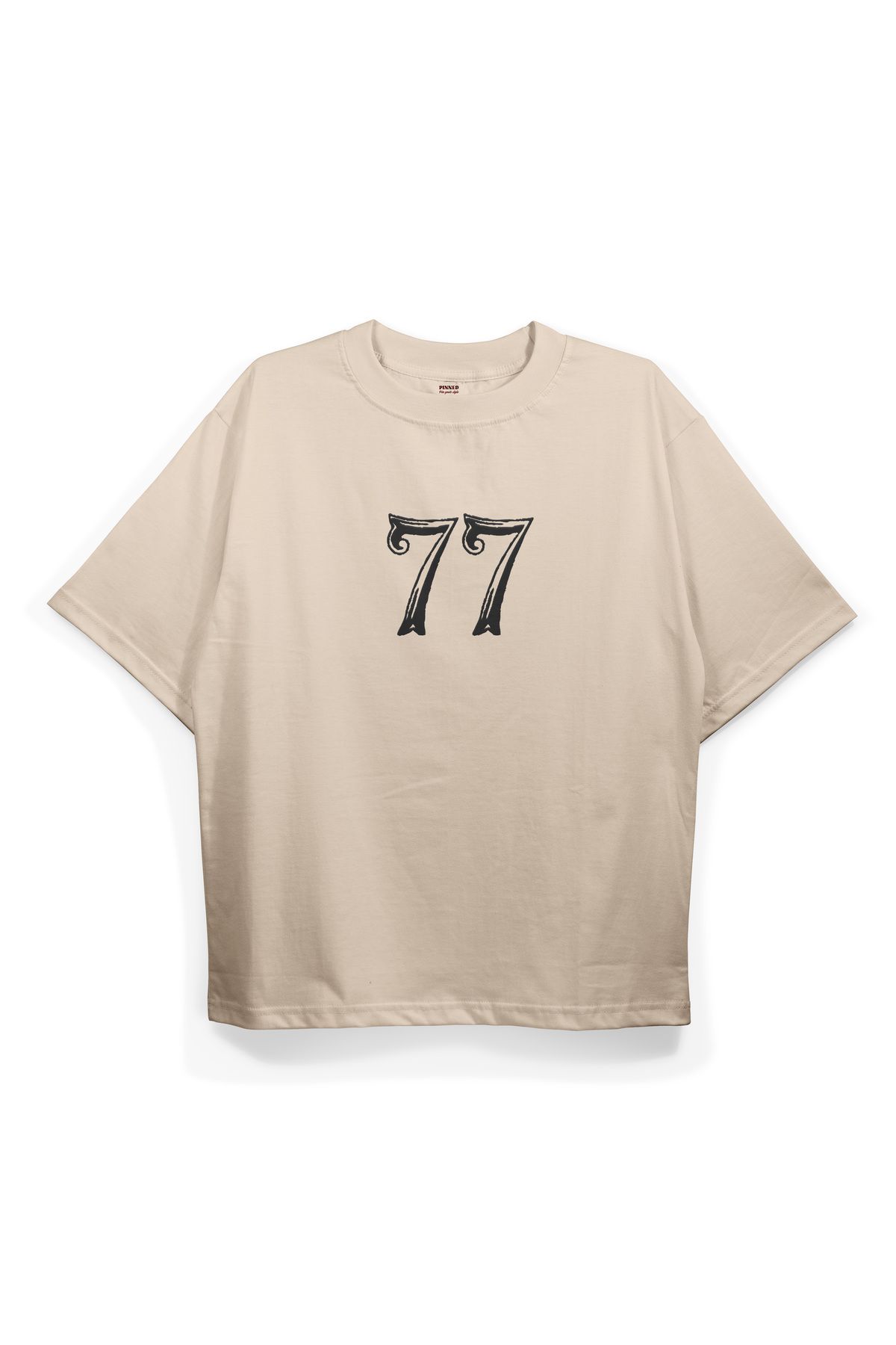 Pinned Unisex 77 Baskılı Beyaz Oversize Tişört | Arka ve Ön Baskılı Pamuk Yazlık Erkek Kadın Tshirt