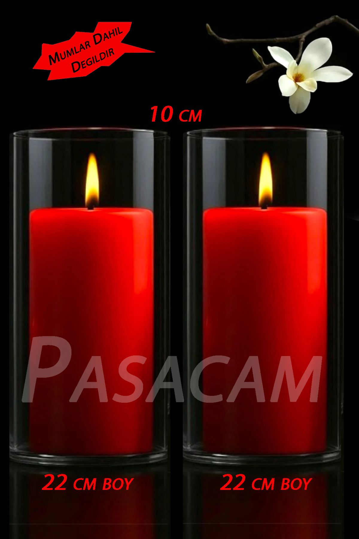 Paşa Cam Cam Vazo Silindir Mumluk Silindir Set 2 Li Set 10 Cm Çap 22 cm Yükseklik