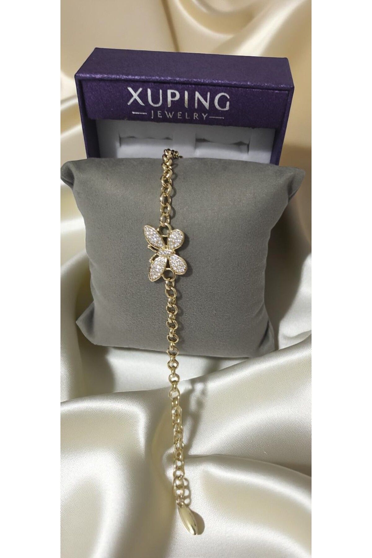 XUPING JEWELRY 14 Ayar Zirkon Taşlı Kelebek Bileklik