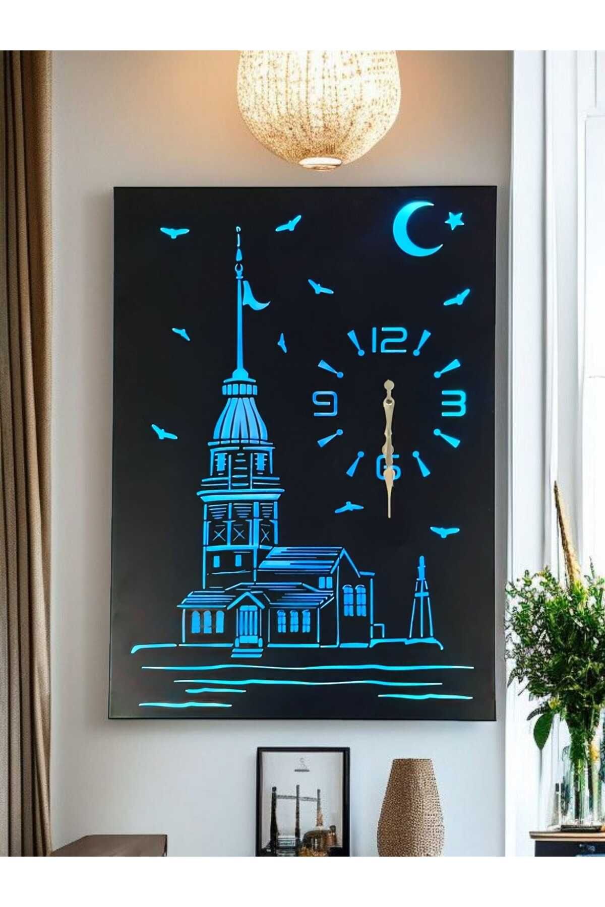 shop Kız Kulesi Saat Metal Duvar Tablo Led'li