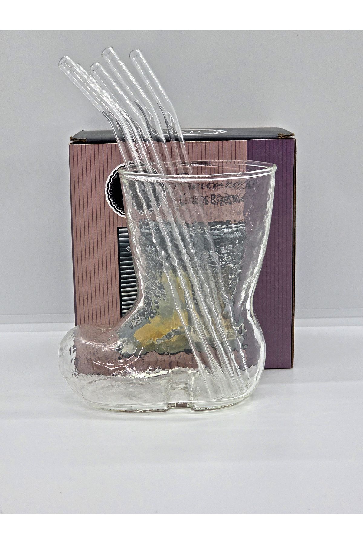 Collectors Store Cam Çizme Bardak, Meşrubat, Soğuk Kahve , Sunum Bardağı (400 ml) & 5'li Cam Pipet