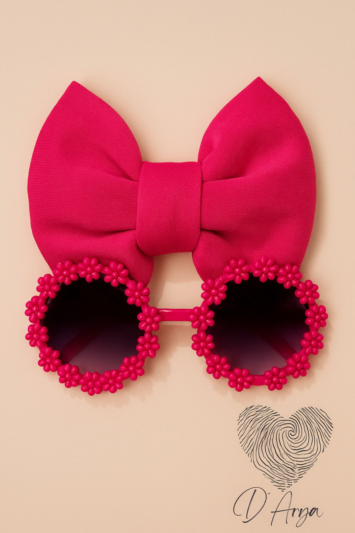 Darya DD347 Kız Çocuk Bebek 0-4 Yaş Uyumlu Pembe Fiyonk Bandana Ve Güneş Gözlük Seti