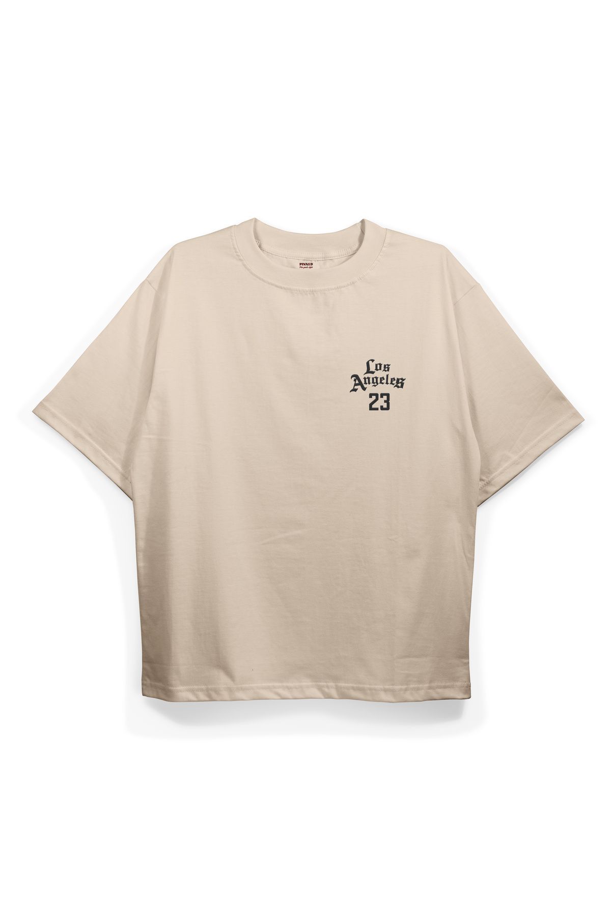 Pinned Unisex LA23 Baskılı Beyaz Oversize Tişört | Arka ve Ön Baskılı Pamuk Yazlık Erkek Kadın Tshirt