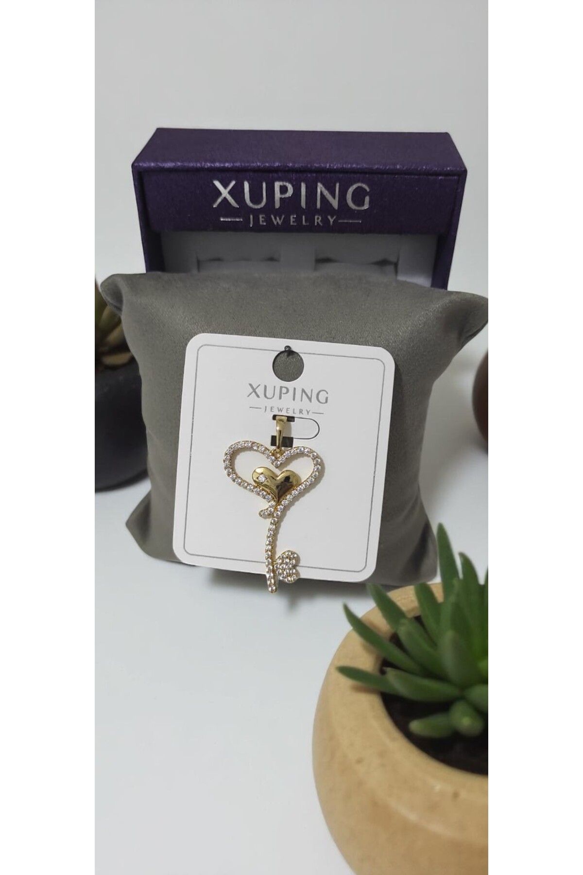 XUPING JEWELRY Jewelry Zirkon Taşlı Kalpli Kolye Ucu