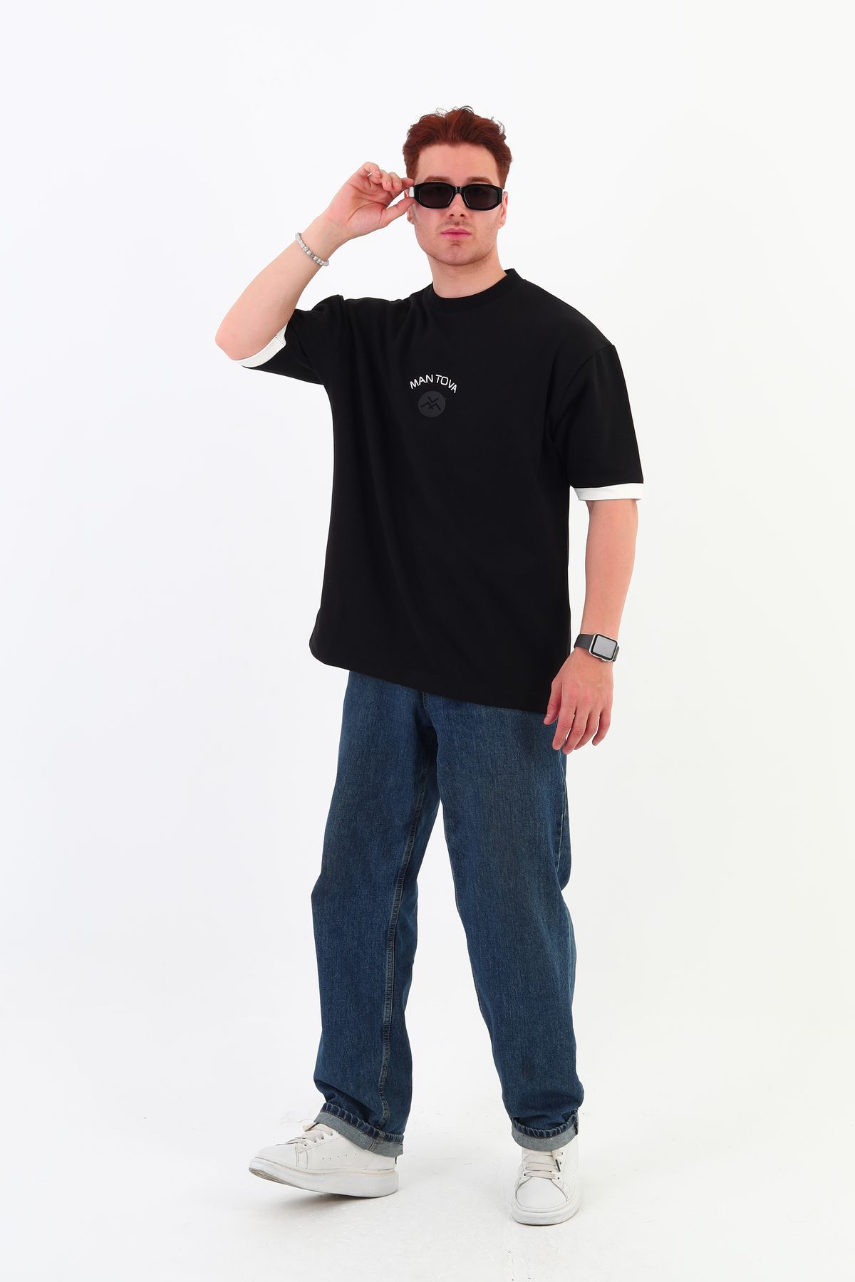 mantova Siyah Göğüs Baskılı Oversize Unısex T-shirt