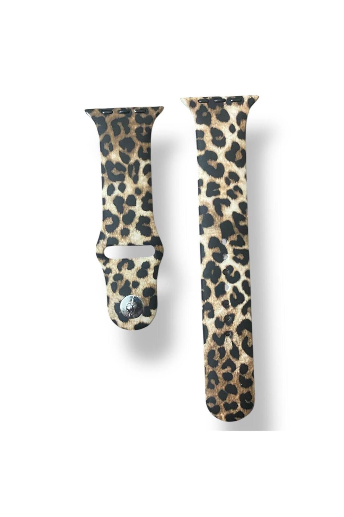 Bruntoo BR Apple Watch Series 10/9/8/7/6/5/4/SE/3/2/1 42mm-41mm-40mm-38mm (S/M) Beden Leopar Silikon kordon