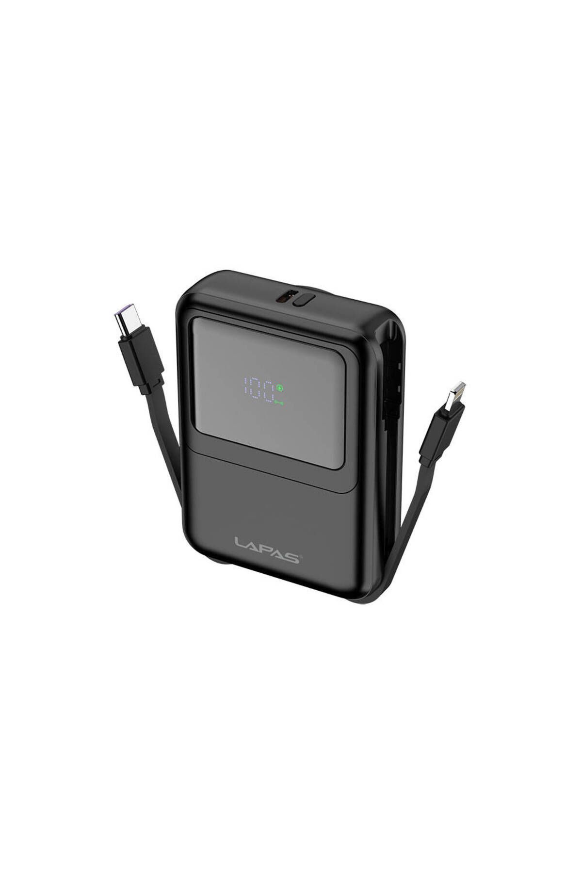 Canpay 10000 mAh Kablosuz Powerbank Dijital LED Ekranlı, Type-C & Lightning Kabloları, Güçlü 15W Hızlı Şarj