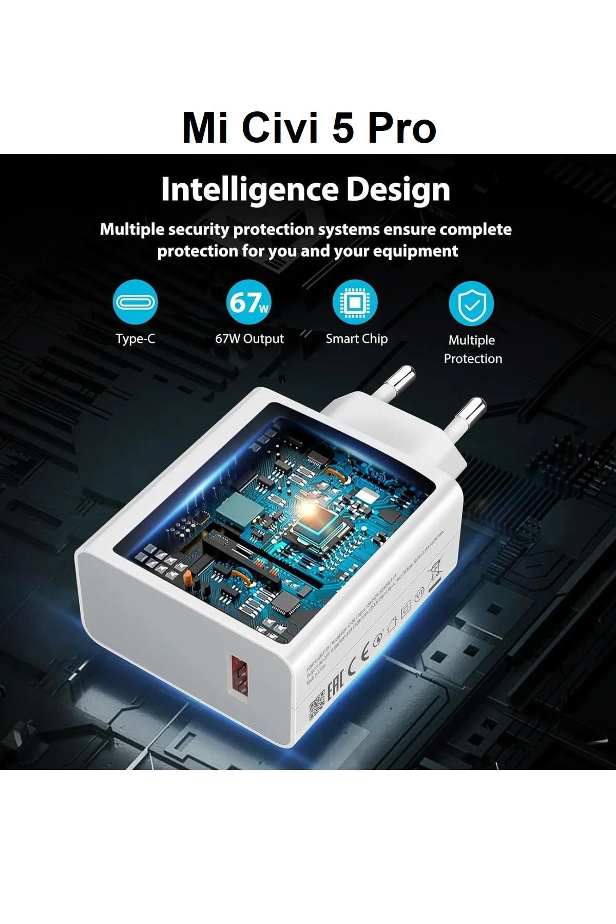 ERMER Mi Civi 5 Pro Modeli İçin 67W Süper Hızlı Şarj Aleti