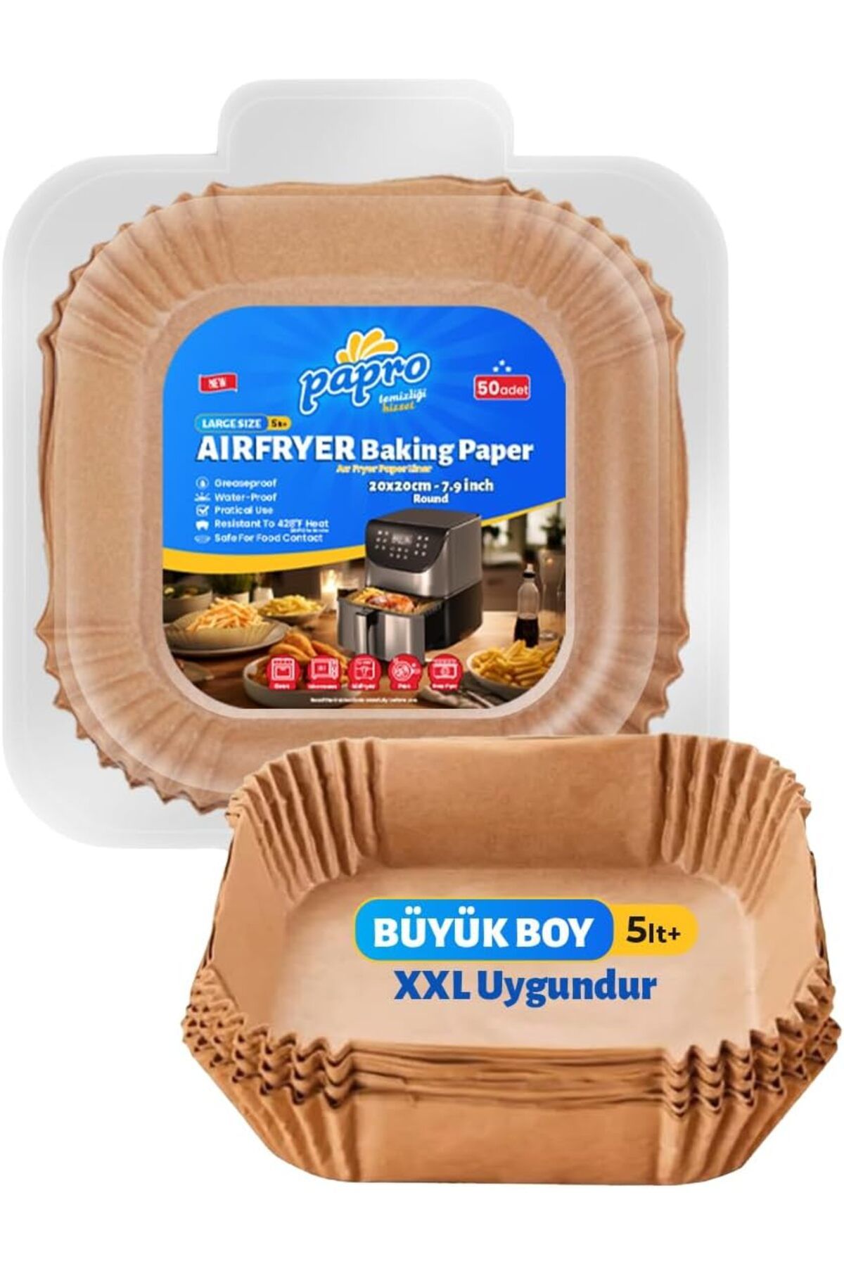 STOREMAX MU-ARTSHOP Airfryer Pişirme Kağıdı, Fritöz Yağlı Kağıdı, Yanmaz Kağıt XXL Uyumlu 50 Adet