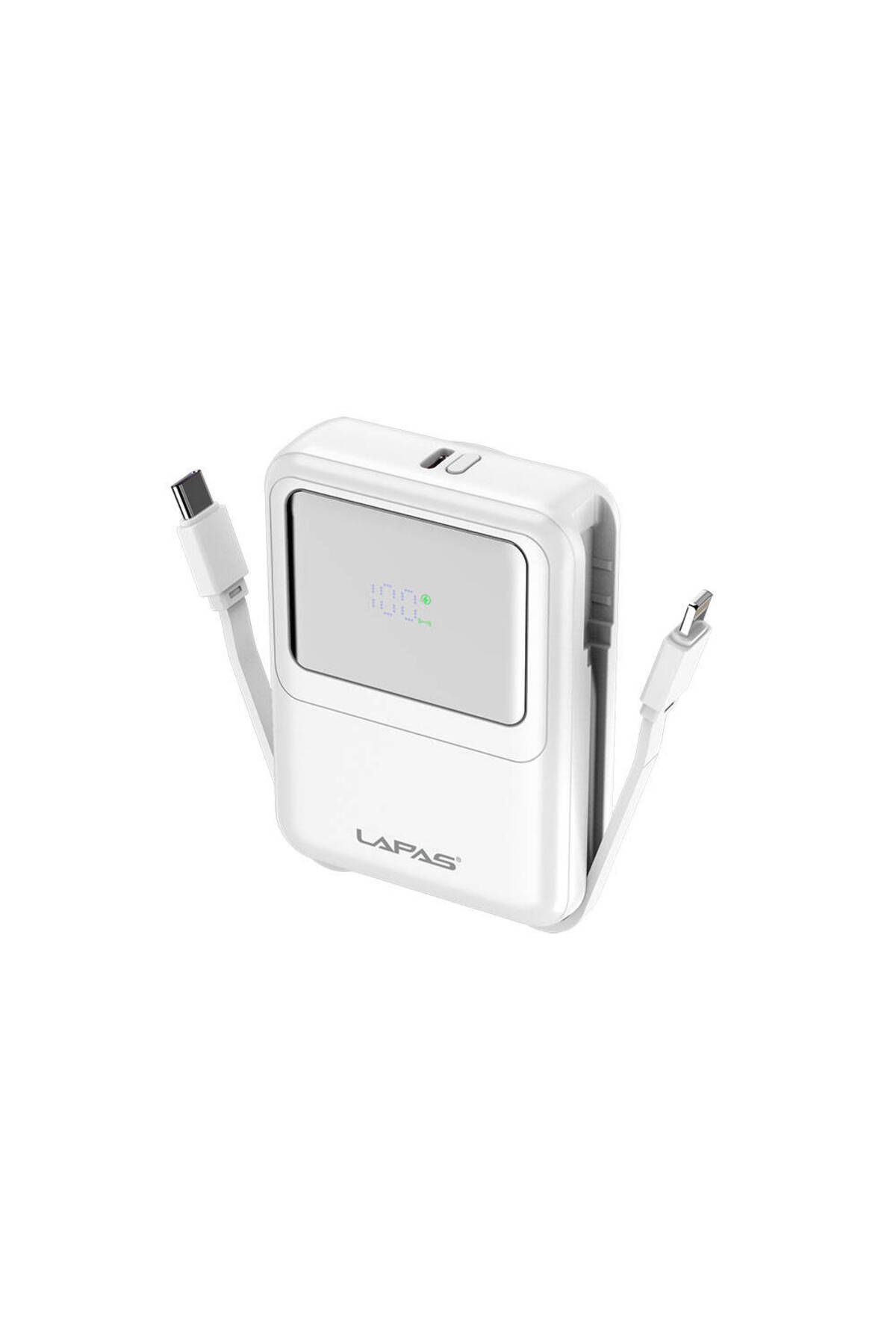Canpay 10000 mAh Kablosuz Powerbank Dijital LED Ekranlı, Type-C & Lightning Kabloları, Güçlü 15W Hızlı Şarj