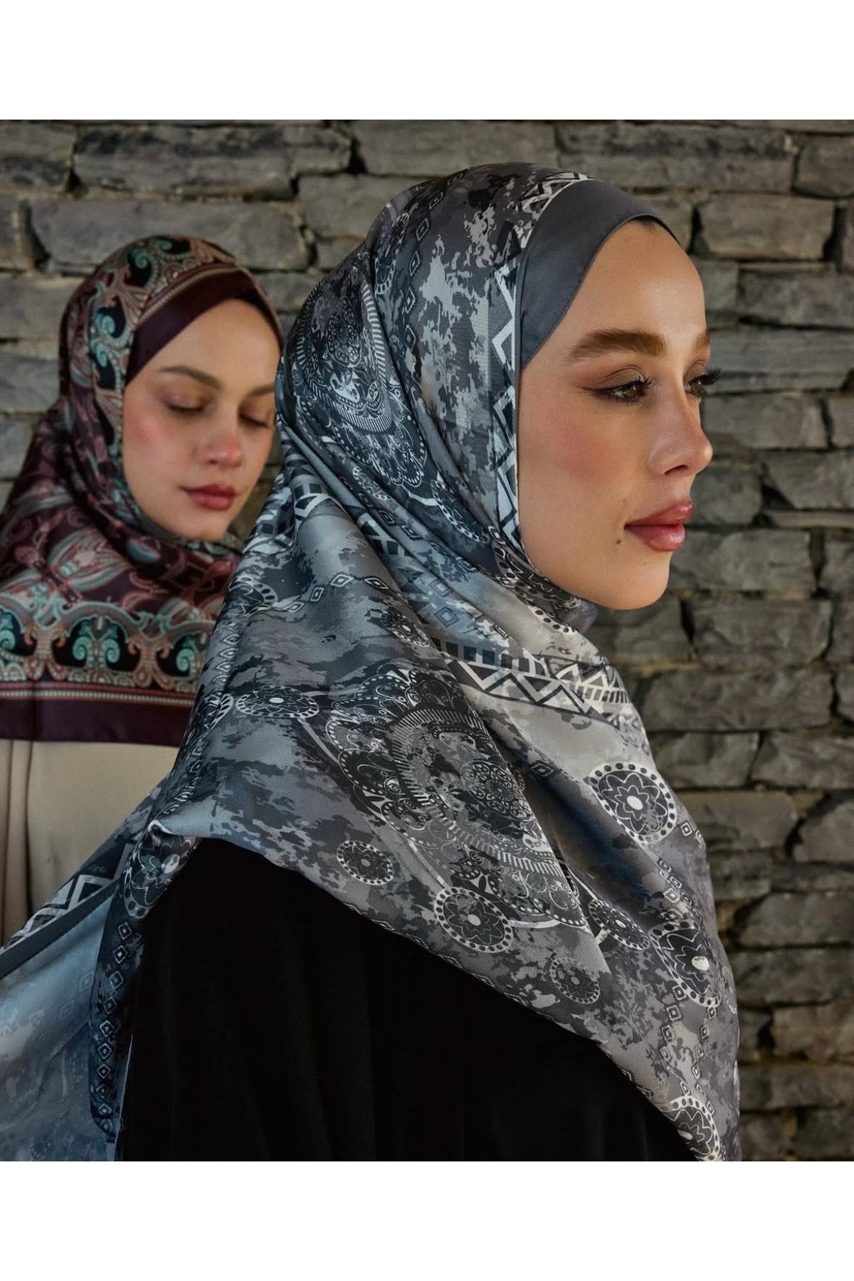Modakaşmir Aztek desen gri vual şal
