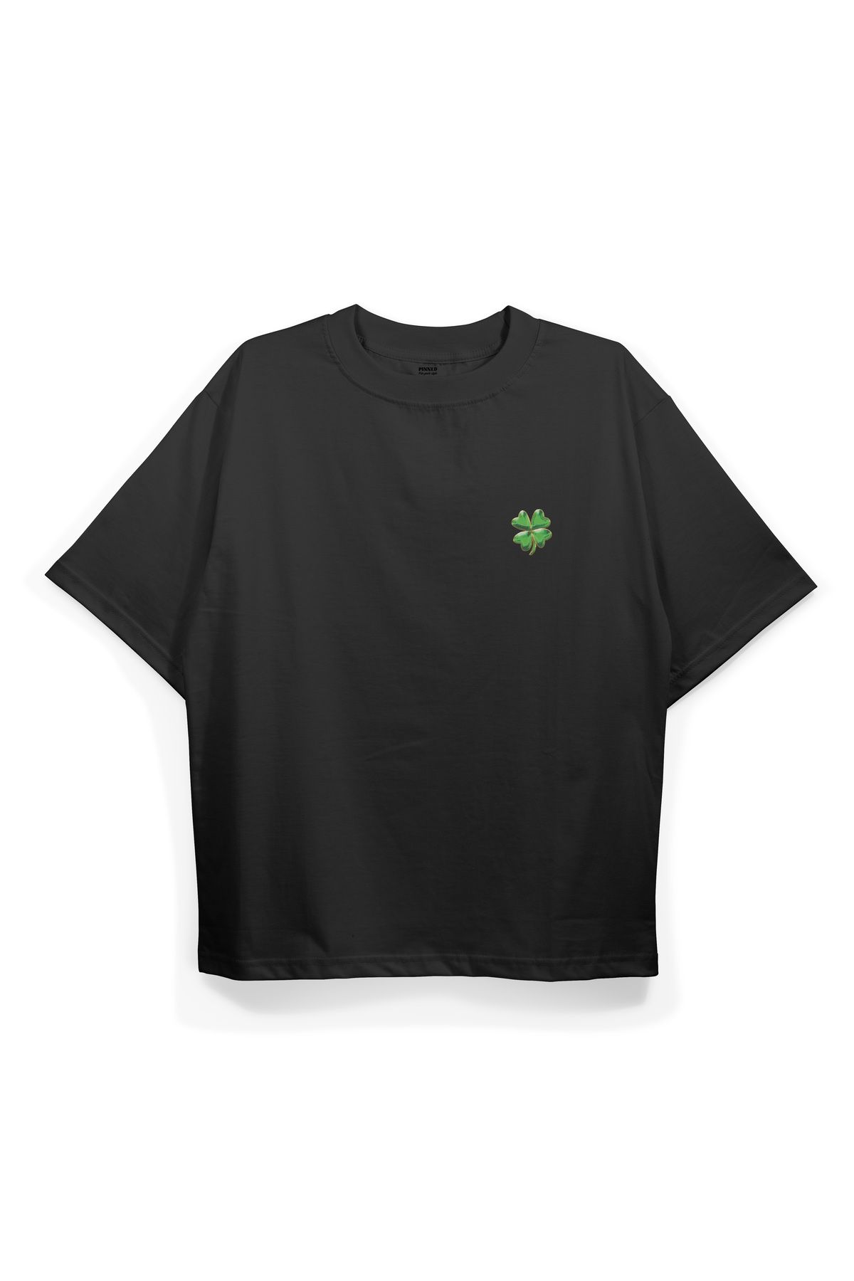 Pinned Unisex Clover Baskılı Beyaz Oversize Tişört | Arka ve Ön Baskılı Pamuk Yazlık Erkek Kadın Tshirt