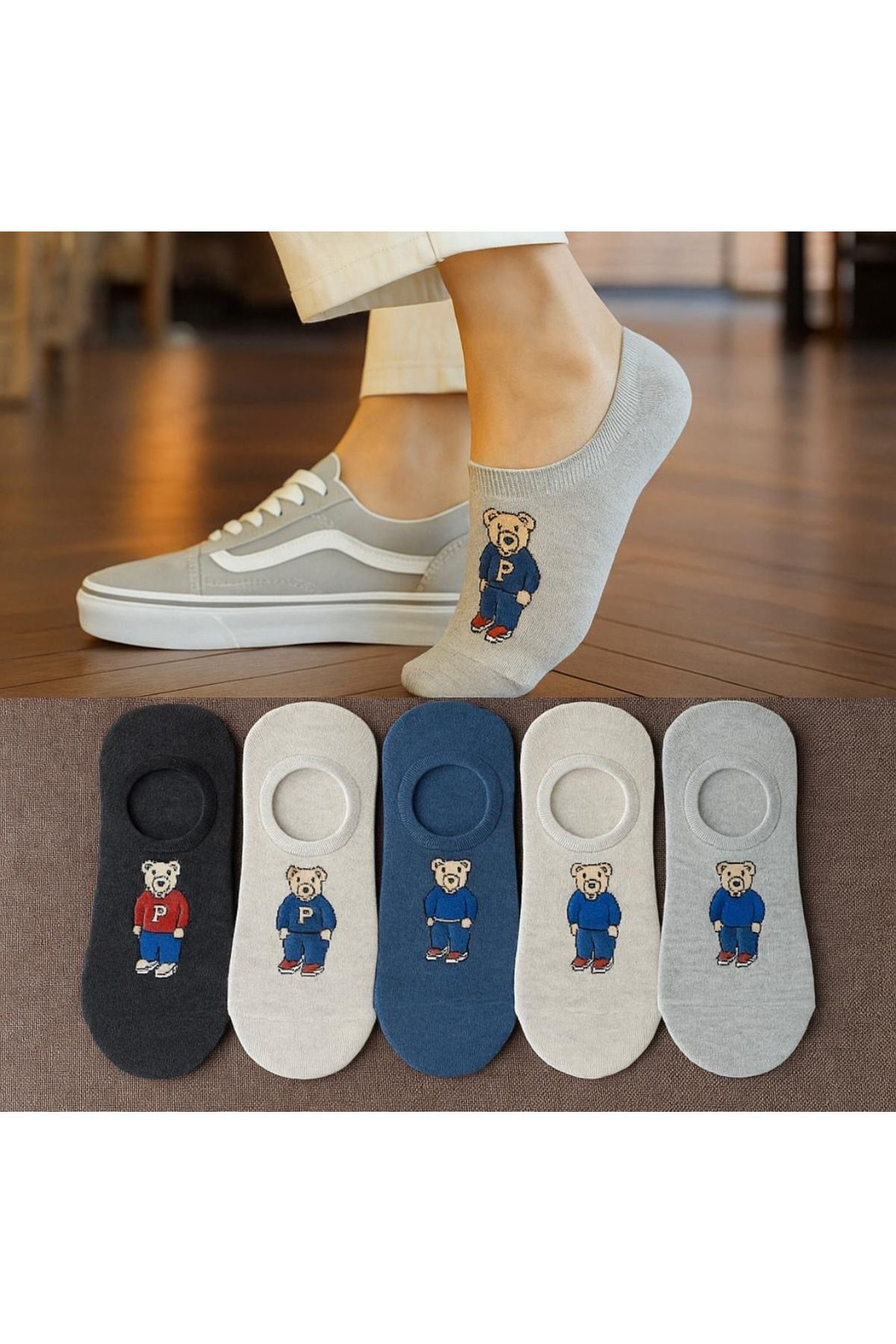 Prism Fashion 5’li Görünmez Ayıcık Desenli Babet Çorap