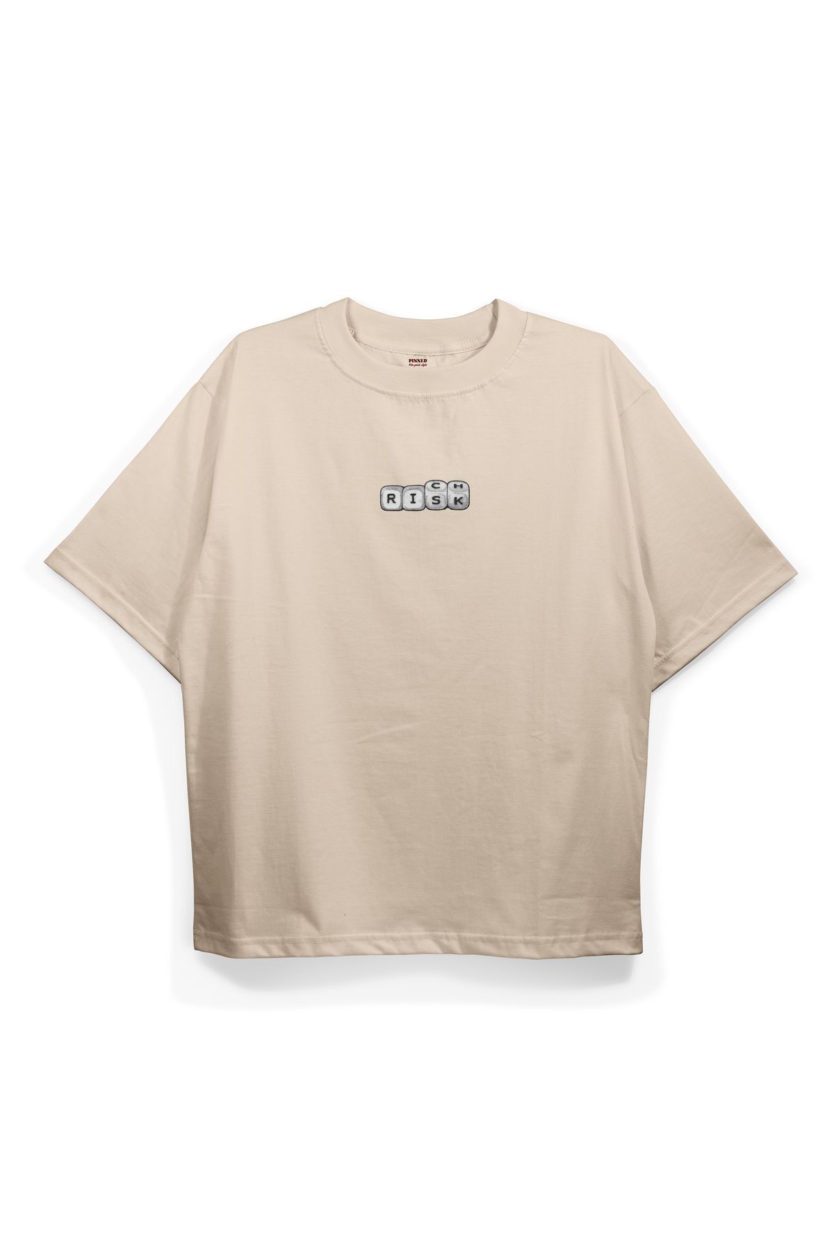 Pinned Unisex Risk Baskılı Beyaz Oversize Tişört | Arka ve Ön Baskılı Pamuk Yazlık Erkek Kadın Tshirt
