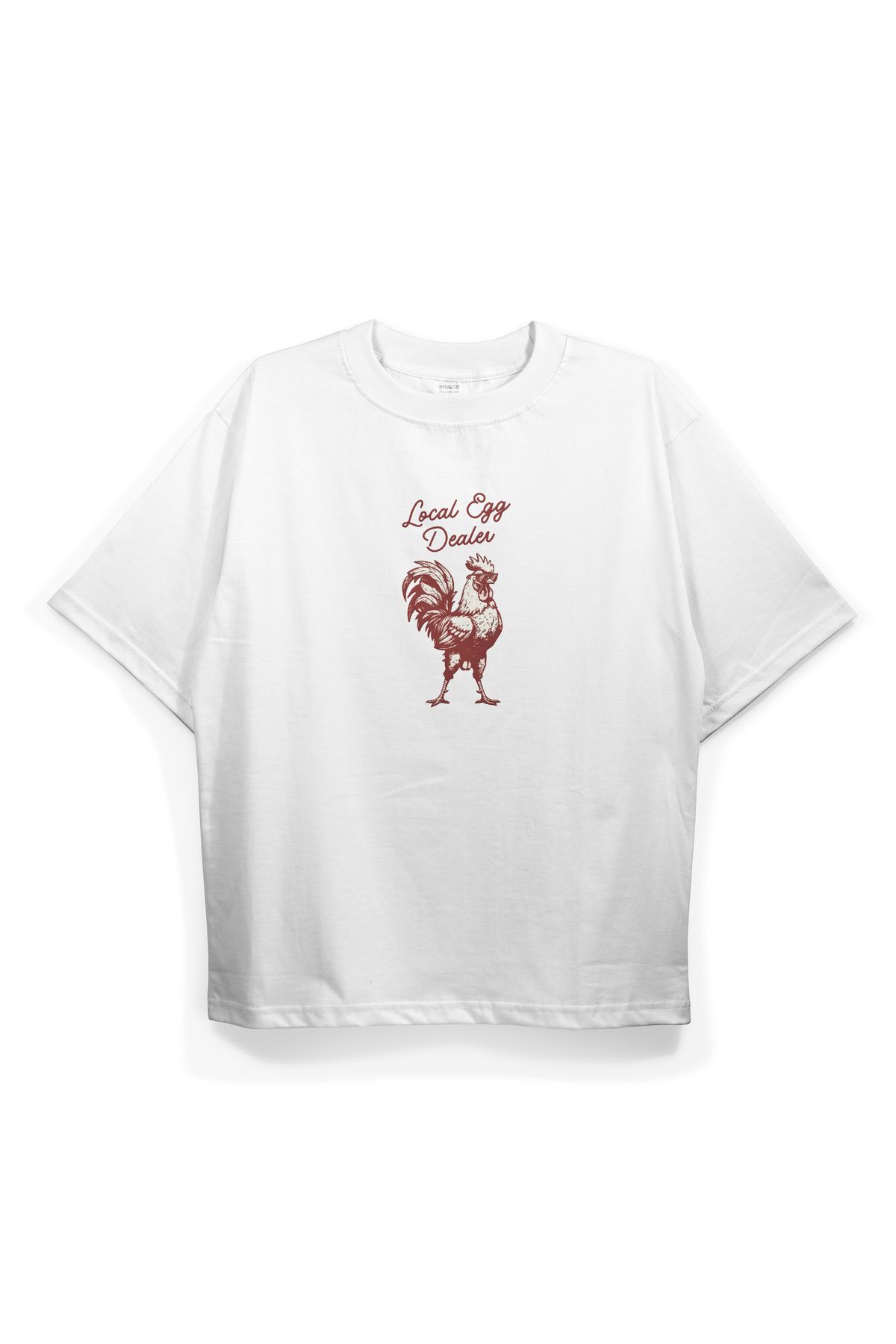 Pinned Unisex Local Egg Baskılı Beyaz Oversize Tişört | Arka ve Ön Baskılı Pamuk Yazlık Erkek Kadın Tshirt