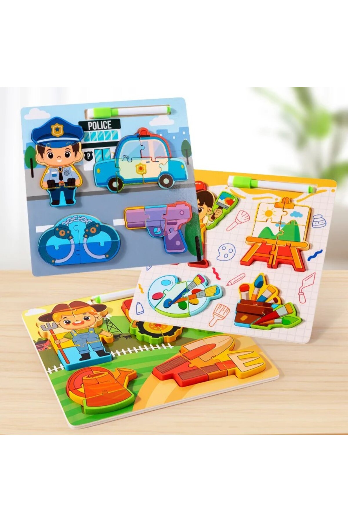 tutobaby Montessori Yazı Tahtalı ve Kalemli 3D Eğitici Öğretici Ahşap Meslek Puzzle Seti-ÇİFTÇİ fotoğrafı 5 (önizleme)