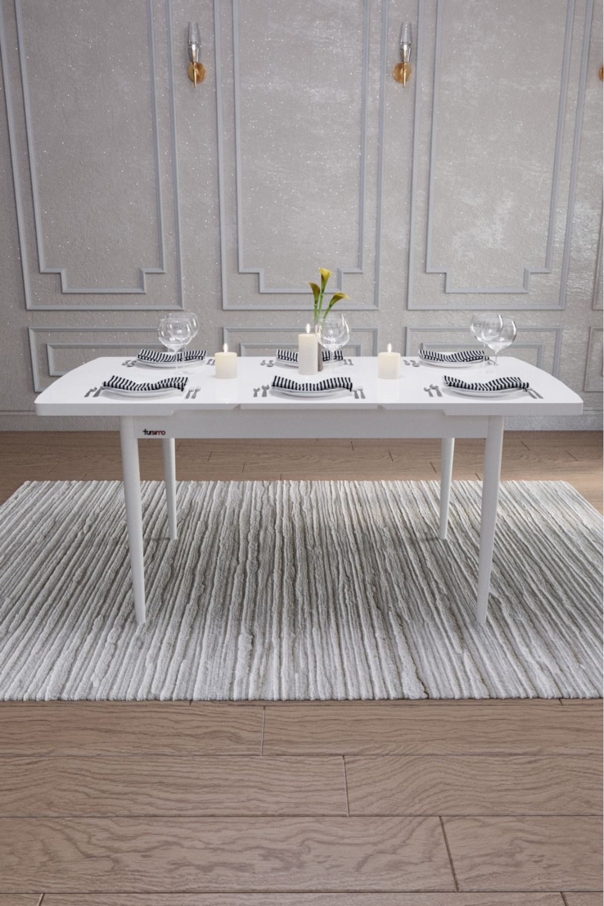 fursimo Bellante Açılır Yemek Masası – MDF Beyaz, 80 x 132 cm