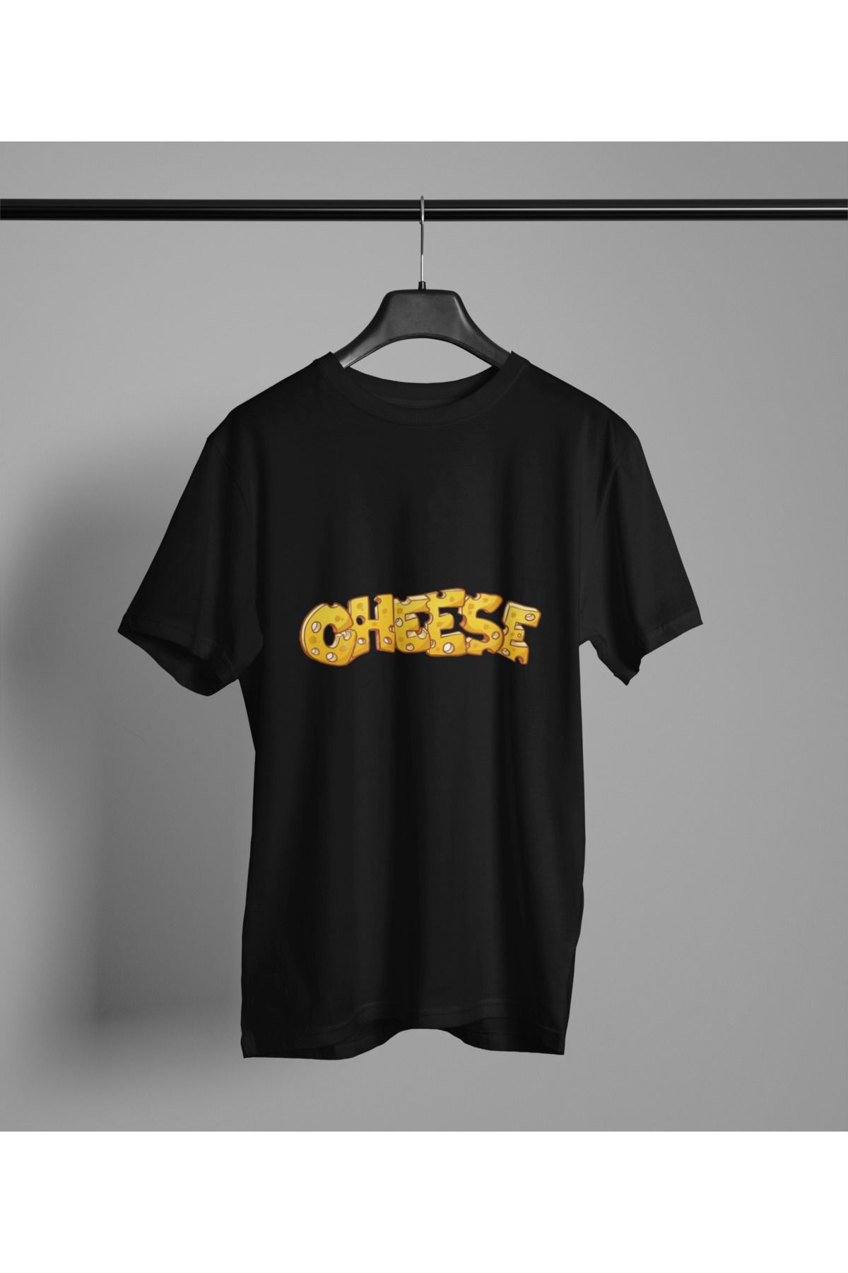 MAGORS CHEESE BASKILI BİSİKLET YAKA PAMUKLU OVERSIZE KALIP KISA KOLLU KADIN VE ERKEK TSHIRT