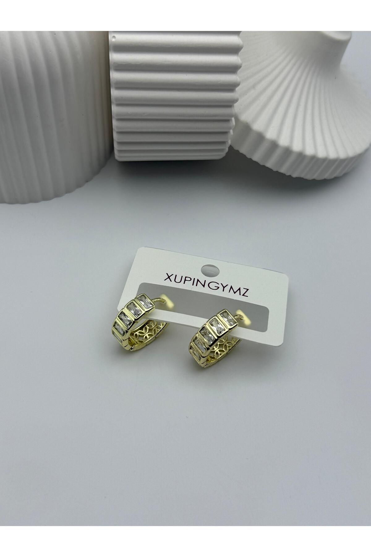 XUPINGYMZ Xp Vip Kararmaz Halka Model Kare Zirkon Taşlı Küpe