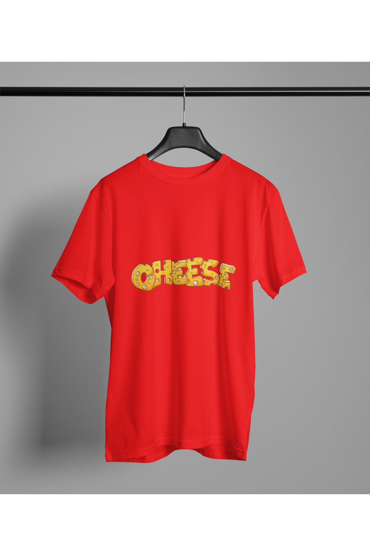 MAGORS CHEESE BASKILI BİSİKLET YAKA PAMUKLU OVERSIZE KALIP KISA KOLLU KADIN VE ERKEK TSHIRT