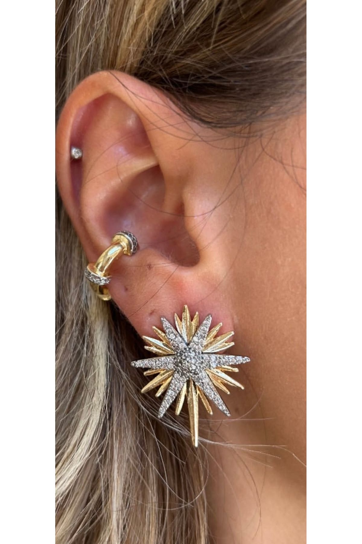 JEWELRY Taşlı Işıltılı Yıldız Küpe