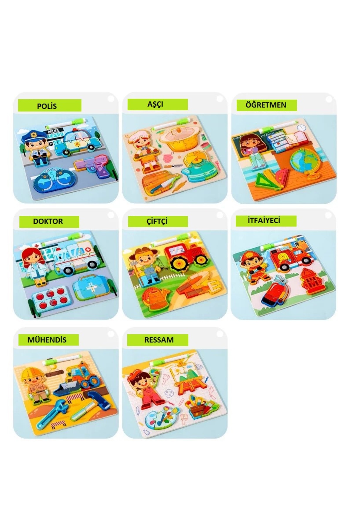tutobaby Montessori Yazı Tahtalı ve Kalemli 3D Eğitici Öğretici Ahşap Meslek Puzzle Seti-İTFAİYECİ fotoğrafı 6 (önizleme)