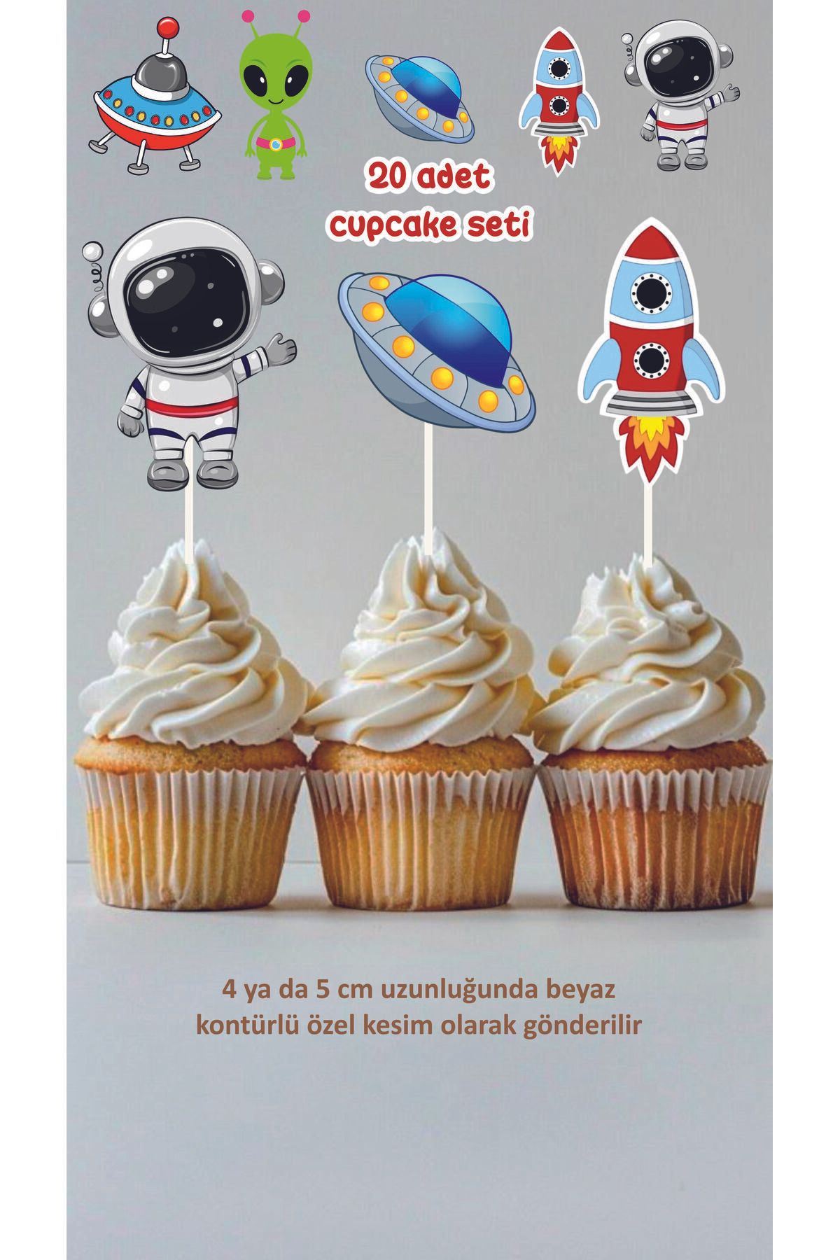 Tasarım Uzay Temalı Cupcake Süsü 20'li