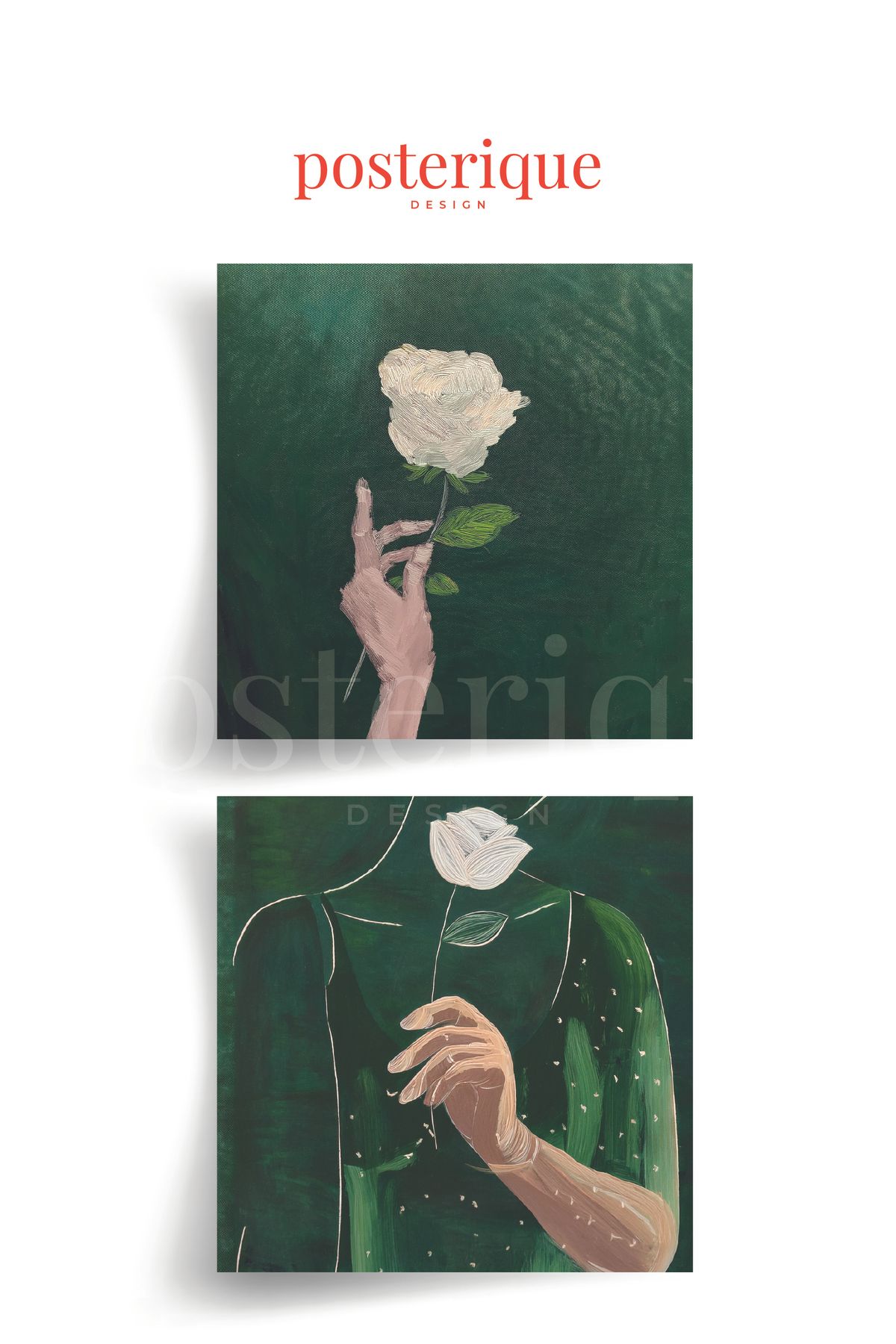 posterique 2 li Green Flowers Tablo Çerçevesiz Poster Modern Poster Dekoratif Poster