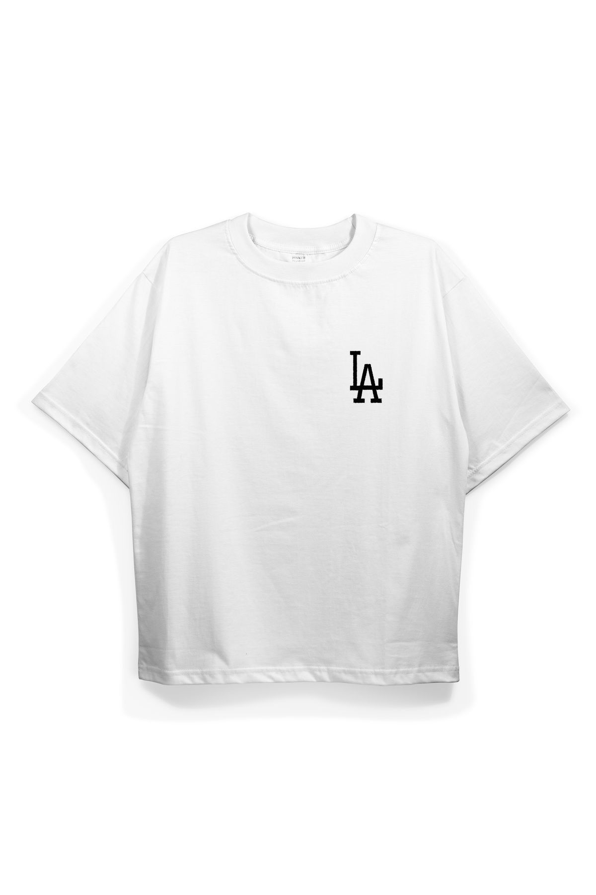 Pinned Unisex LA Baskılı Beyaz Oversize Tişört | Arka ve Ön Baskılı Pamuk Yazlık Erkek Kadın Tshirt