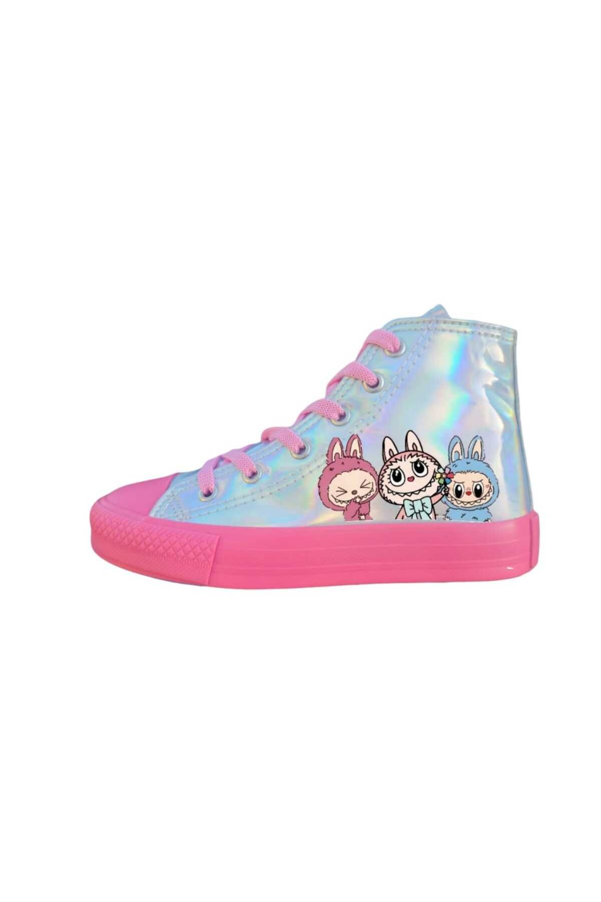 bhk desing LA bubular baskılı hologram pembe taban kız çocuk spor ayakkabı sneaker