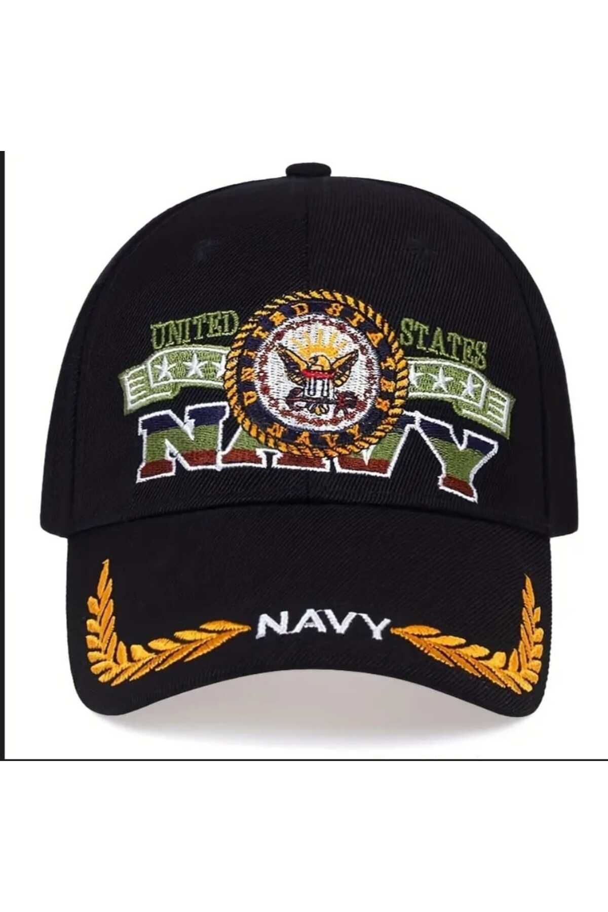kho military design US Navy Nakışlı Siyah Renk Şapka Unisex (Ayarlanabilir)