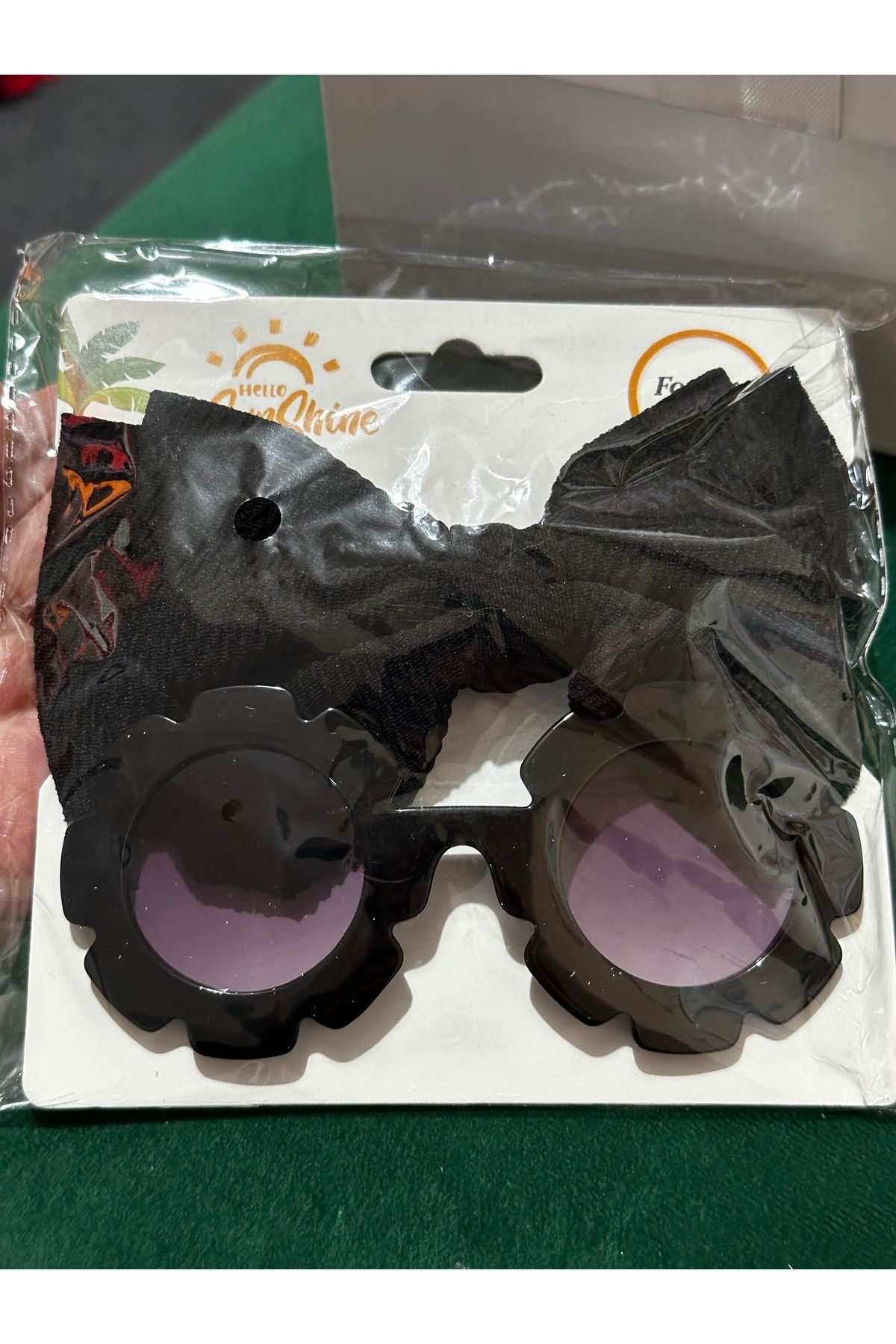 Darya DD354 Kız Çocuk Bebek 0-4 Yaş Uyumlu Siyah Fiyonk Bandana Ve Güneş Gözlük Seti