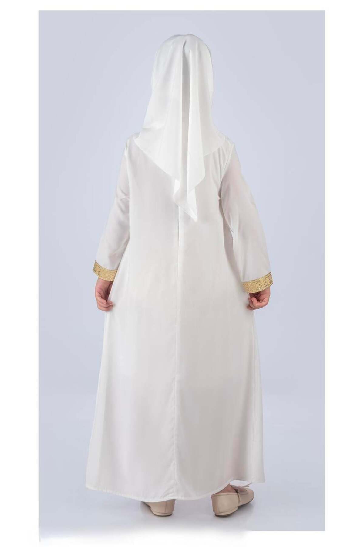 Magu-Girls' Medina Silk Prayer Dress – Set Including Gold Stripe and Scarf 3