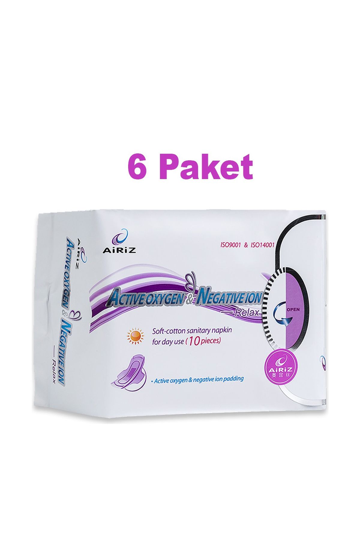 Pembe Gün Airiz Gündüz Pedi 10'lu - Active Oxygen Negative Ion- Günlük Kullanıma Uygun, Yumuşak Pamuk x6 Paket